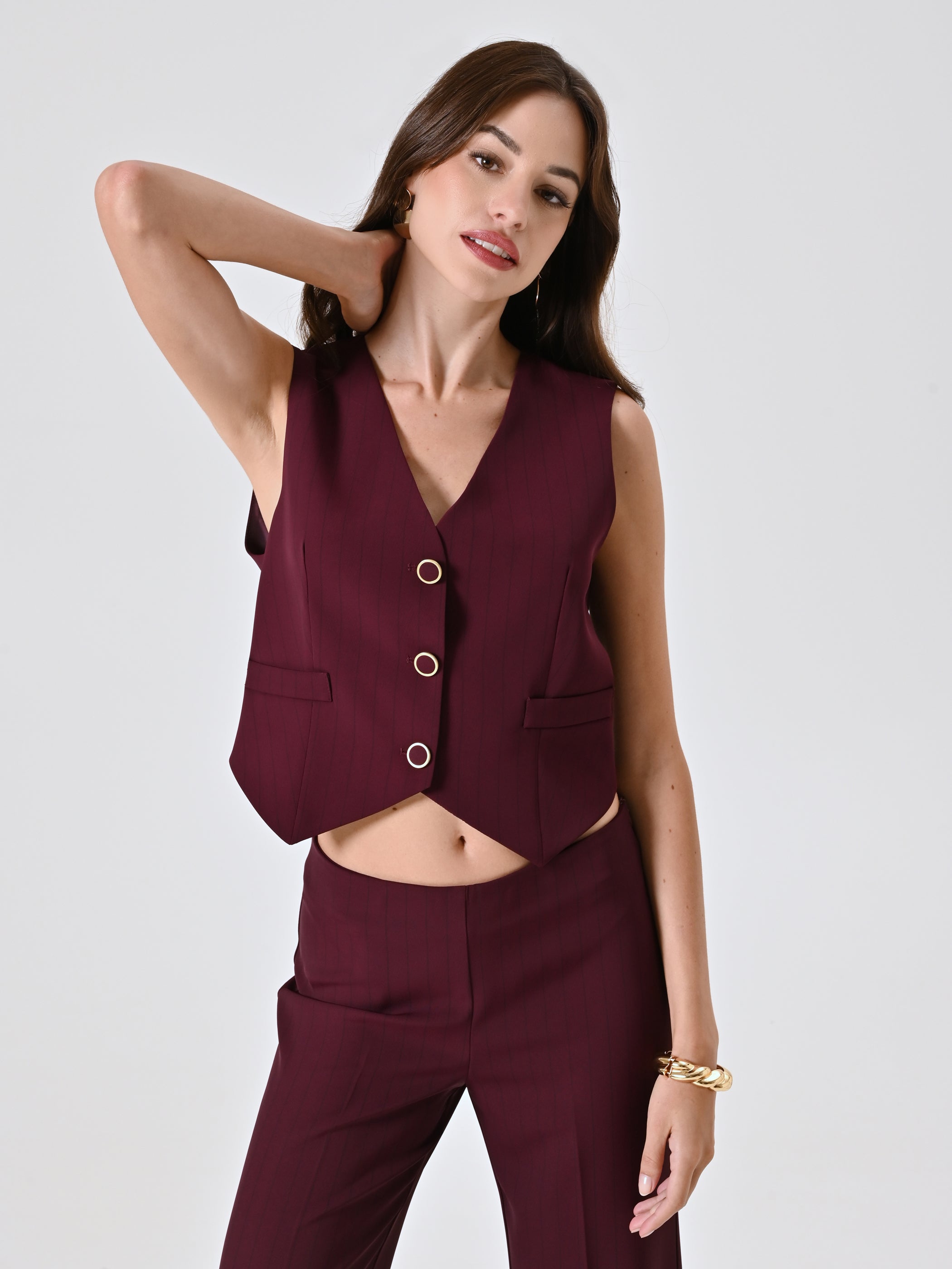 Burgundy Waistcoat with Black Stripe