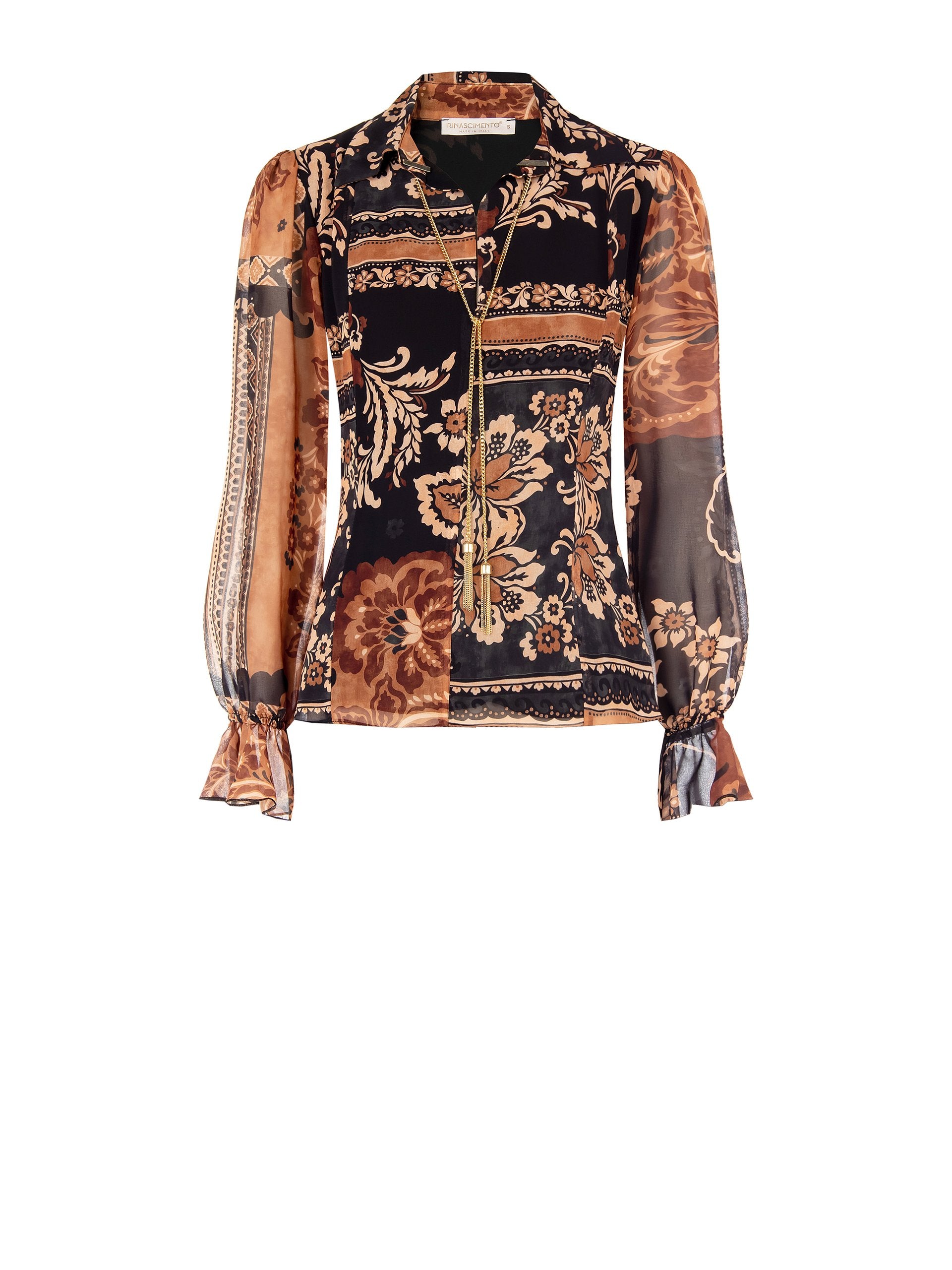 Sheer Floral Patchwork Blouse with Tie Neck