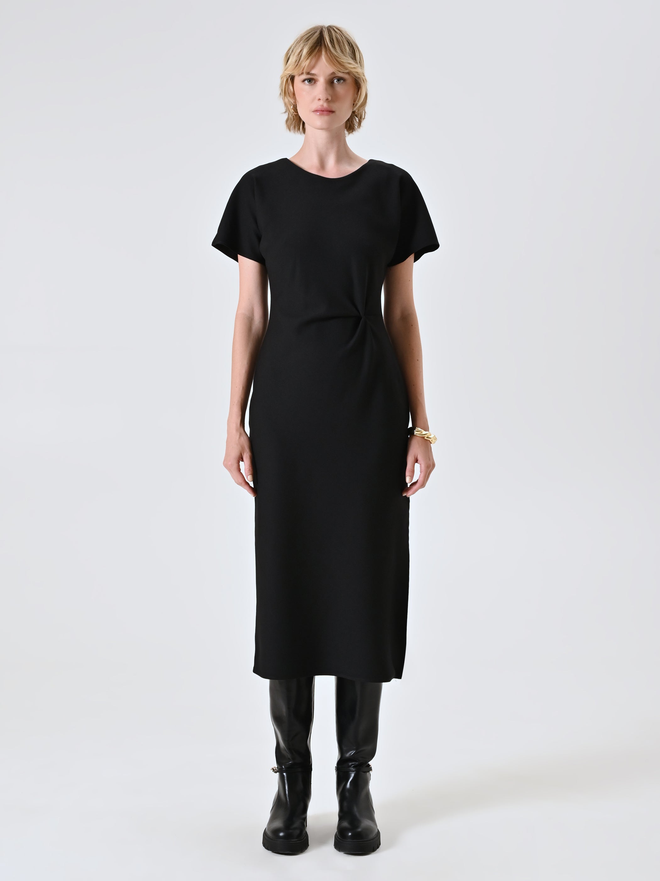 Midi Milano-Stitch Sheath Dress with Knot