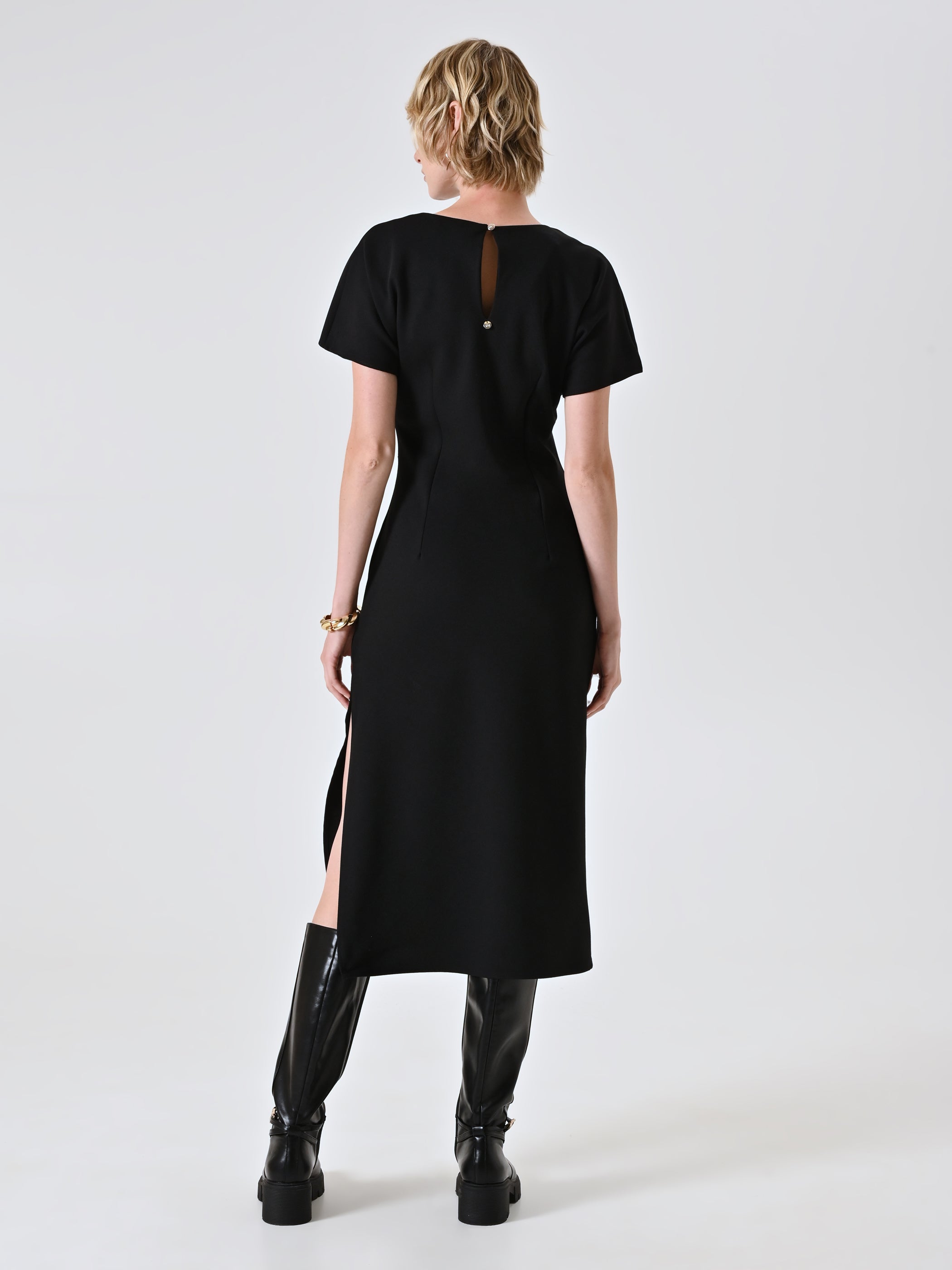 Midi Milano-Stitch Sheath Dress with Knot