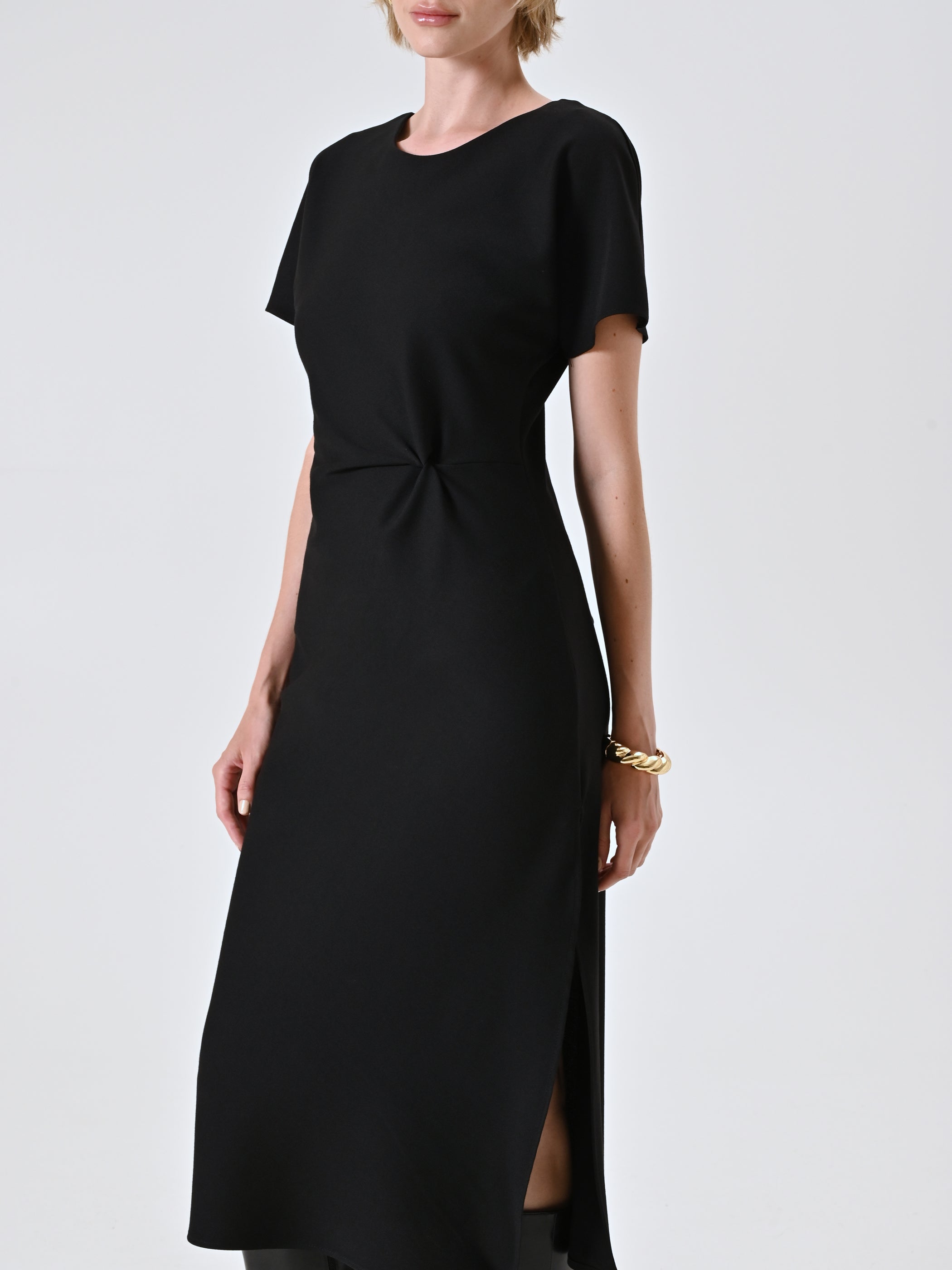 Midi Milano-Stitch Sheath Dress with Knot