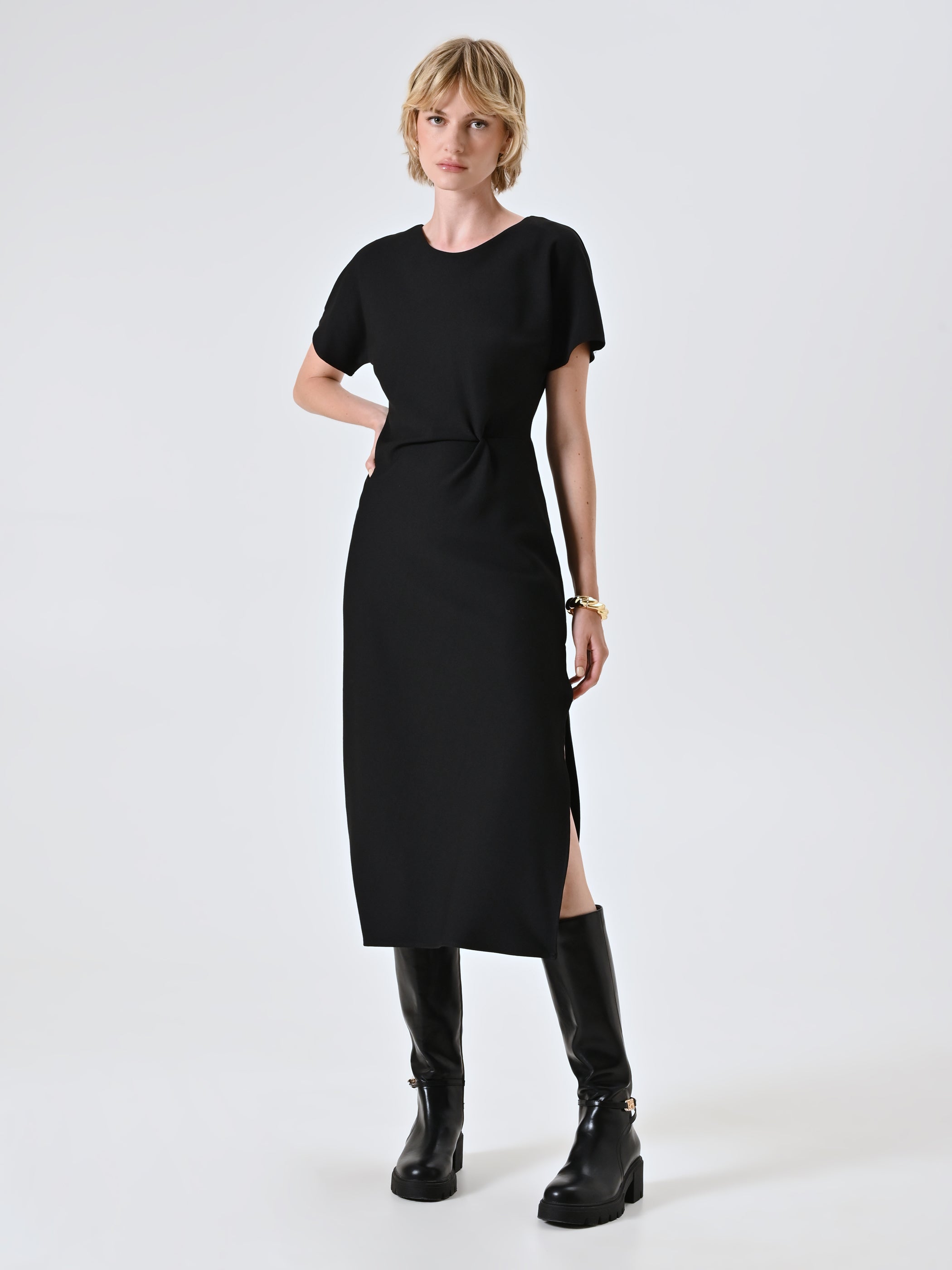 Midi Milano-Stitch Sheath Dress with Knot