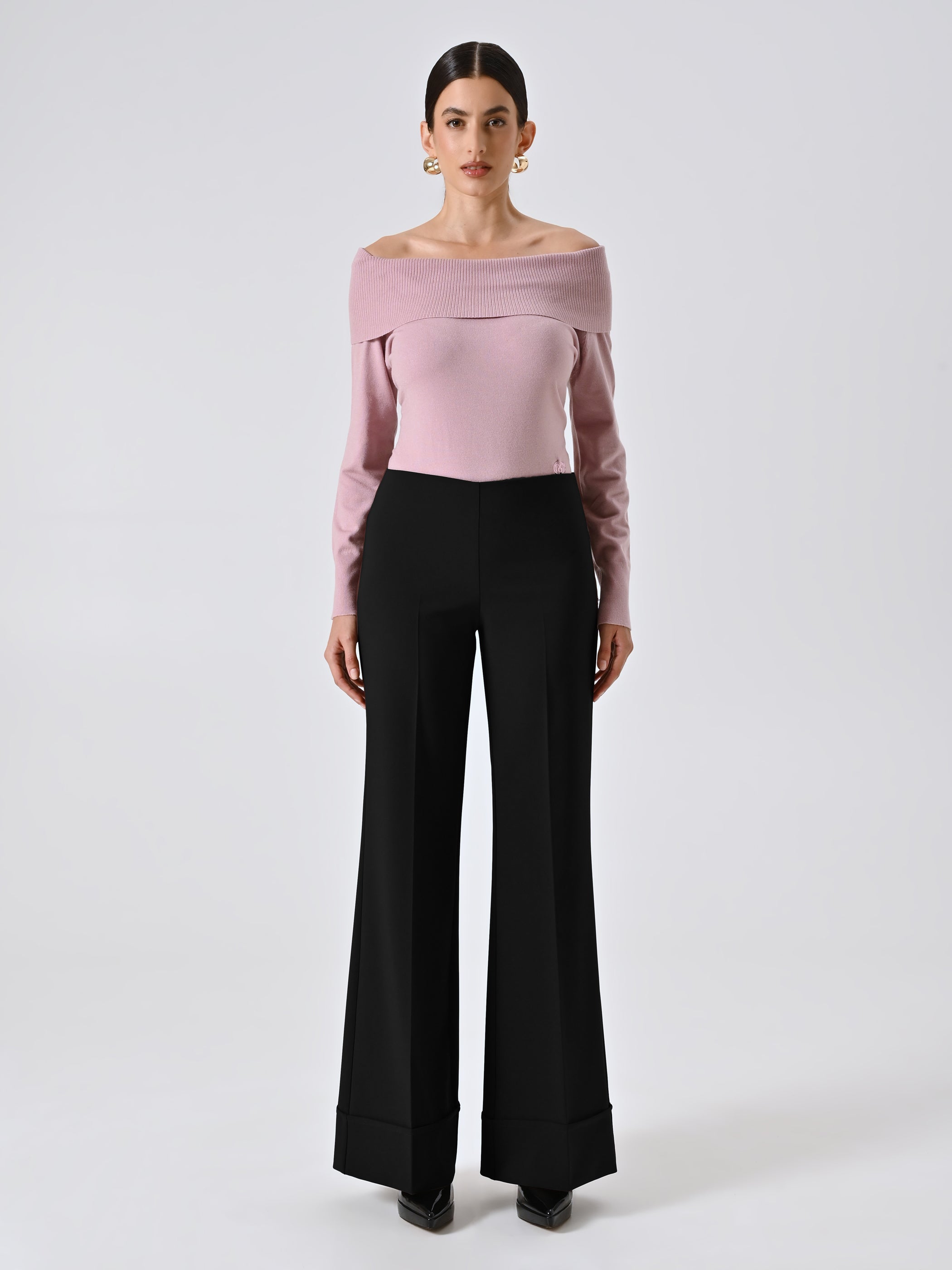 Pantalon large à revers maxi en tissu technique