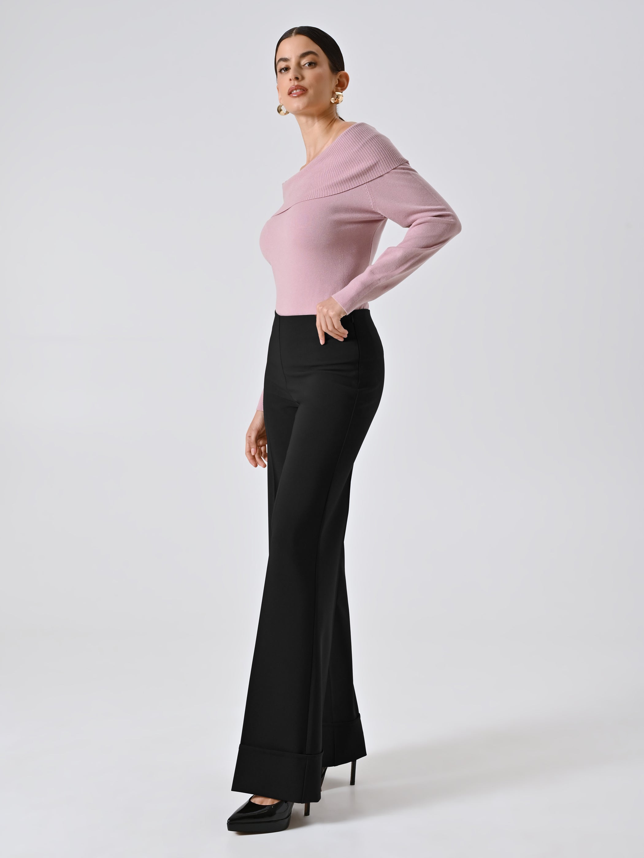 Pantalon large à revers maxi en tissu technique