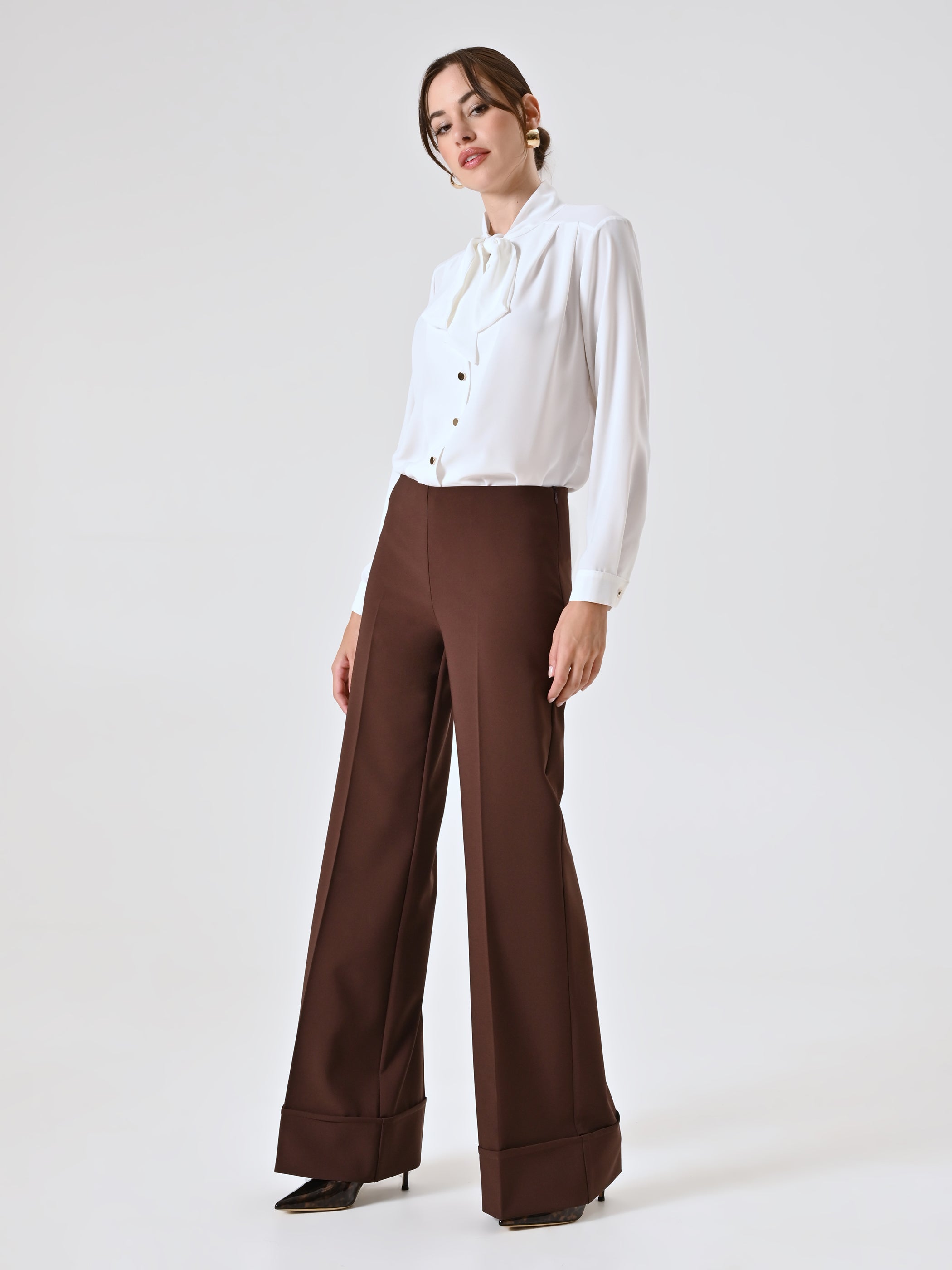 Pantalon large à revers maxi en tissu technique