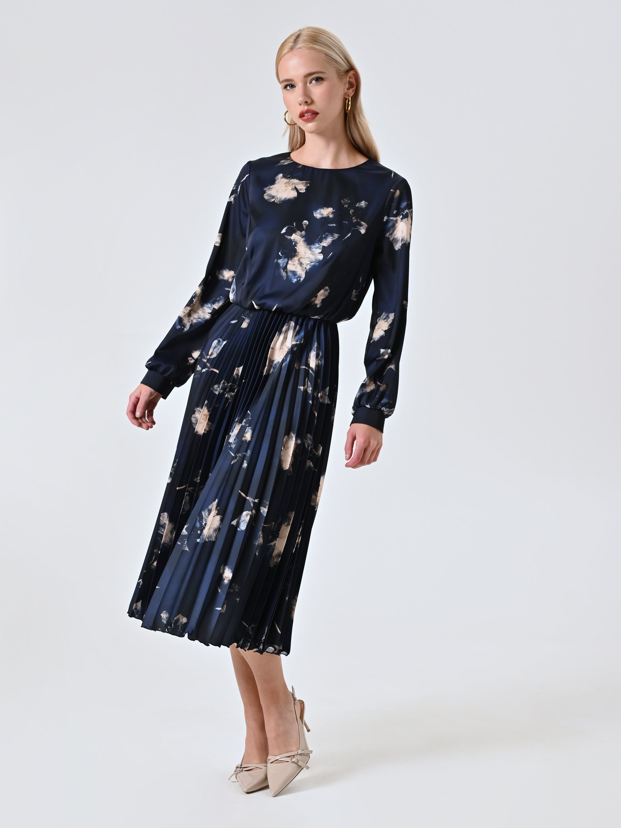 Floral Dress with Pleated Skirt