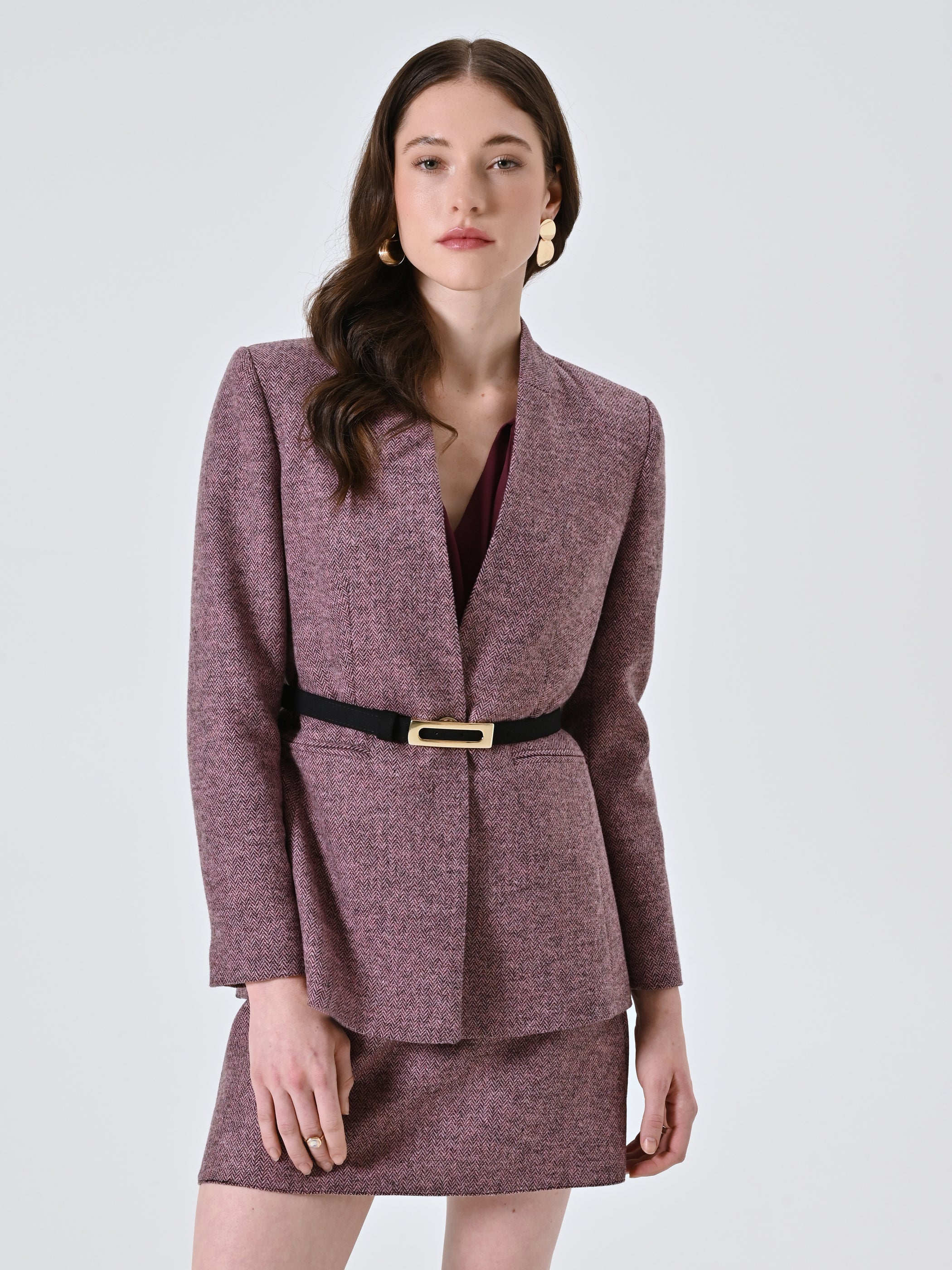 Pink Herringbone Coat