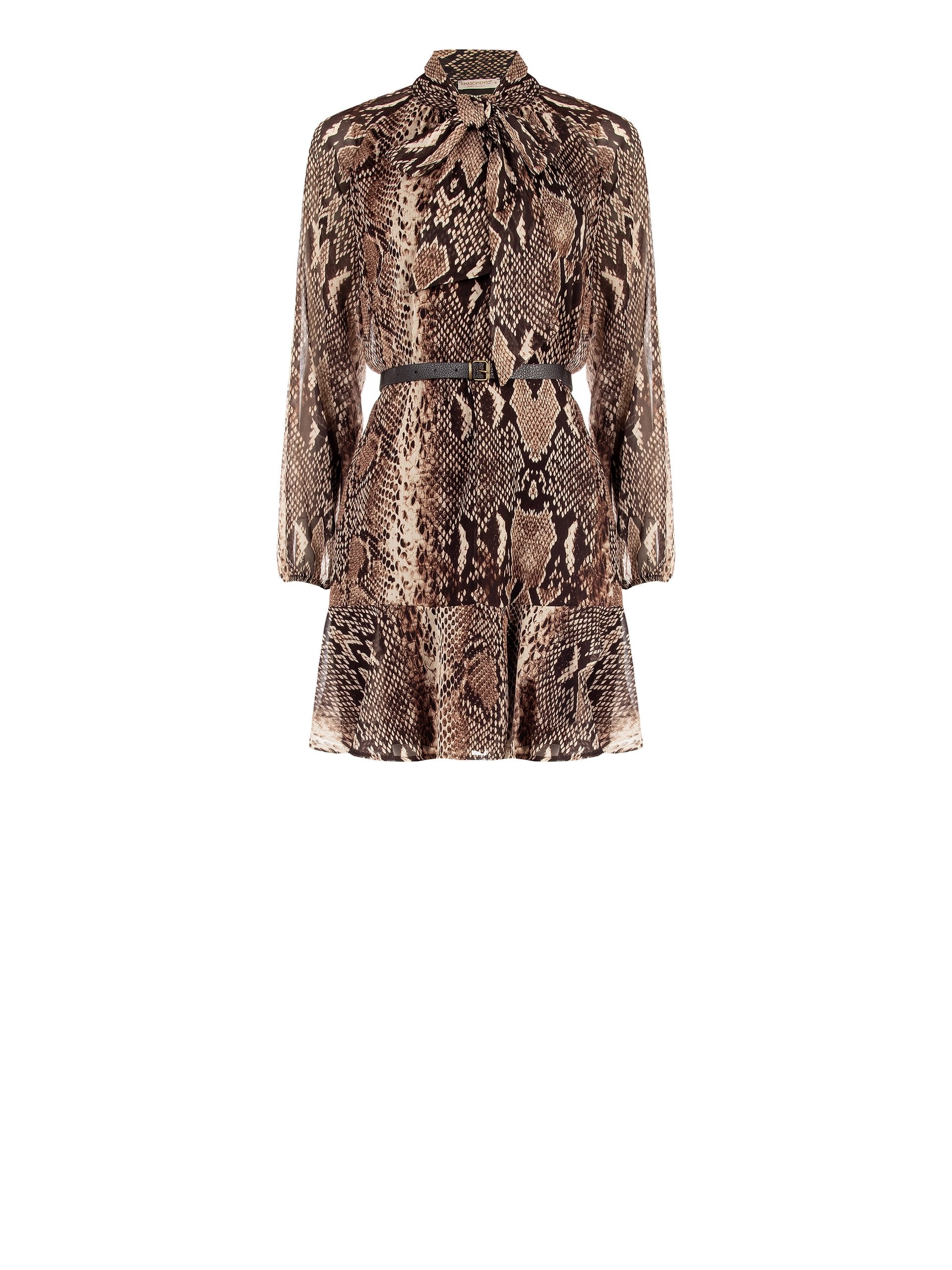 Snake-Print Dress with Tie