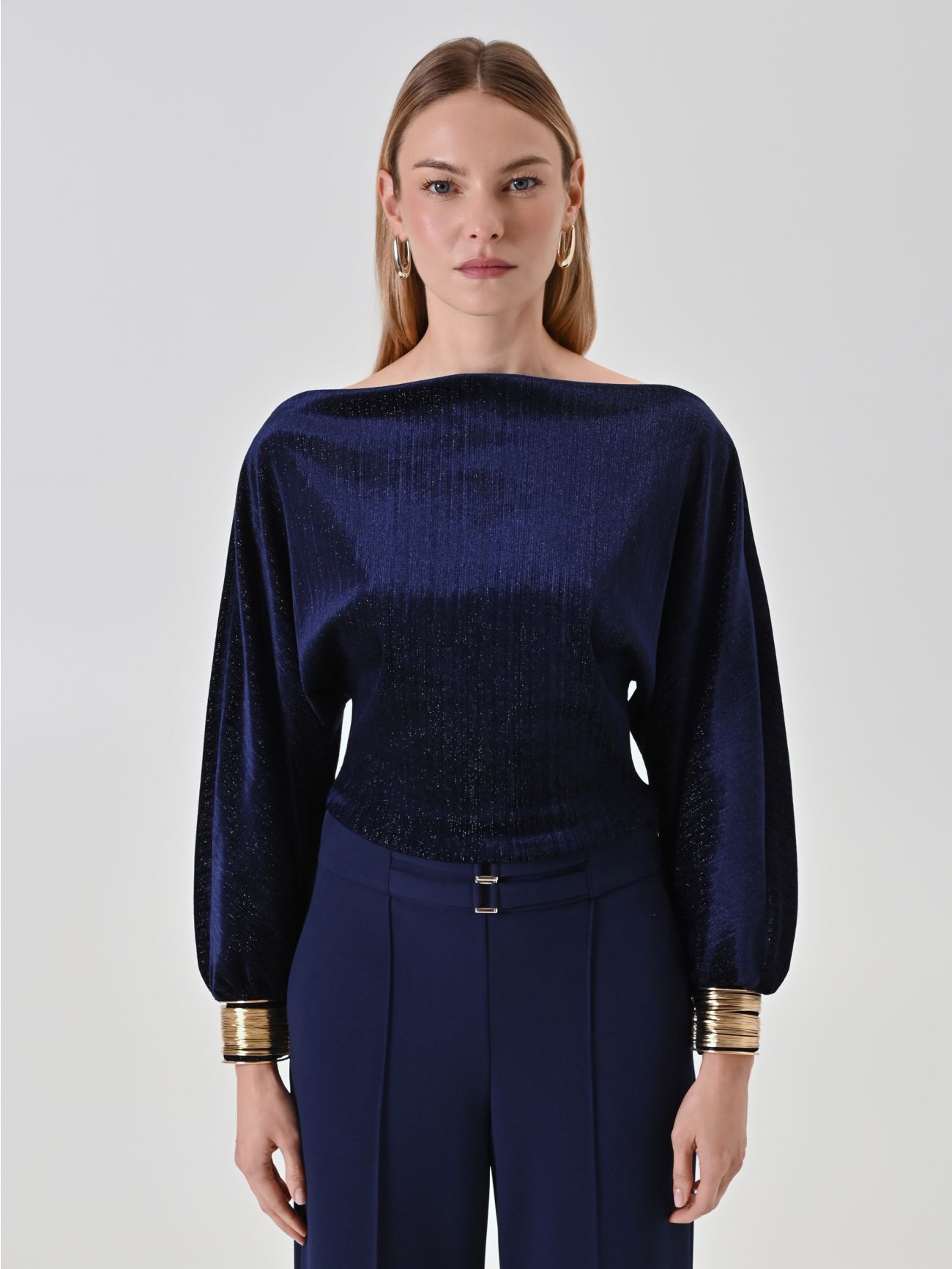 Chemisier en lurex à manches bouffantes