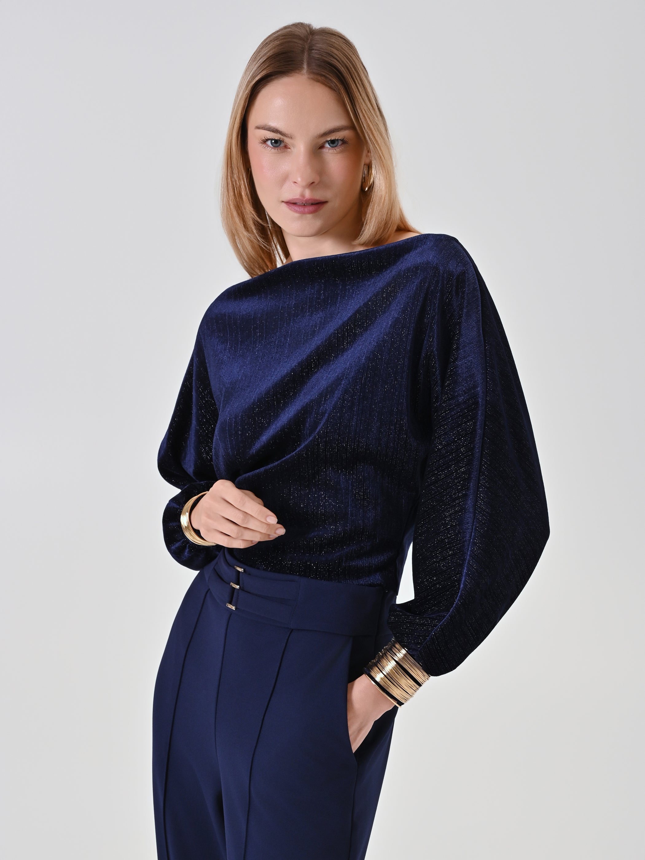 Chemisier en lurex à manches bouffantes