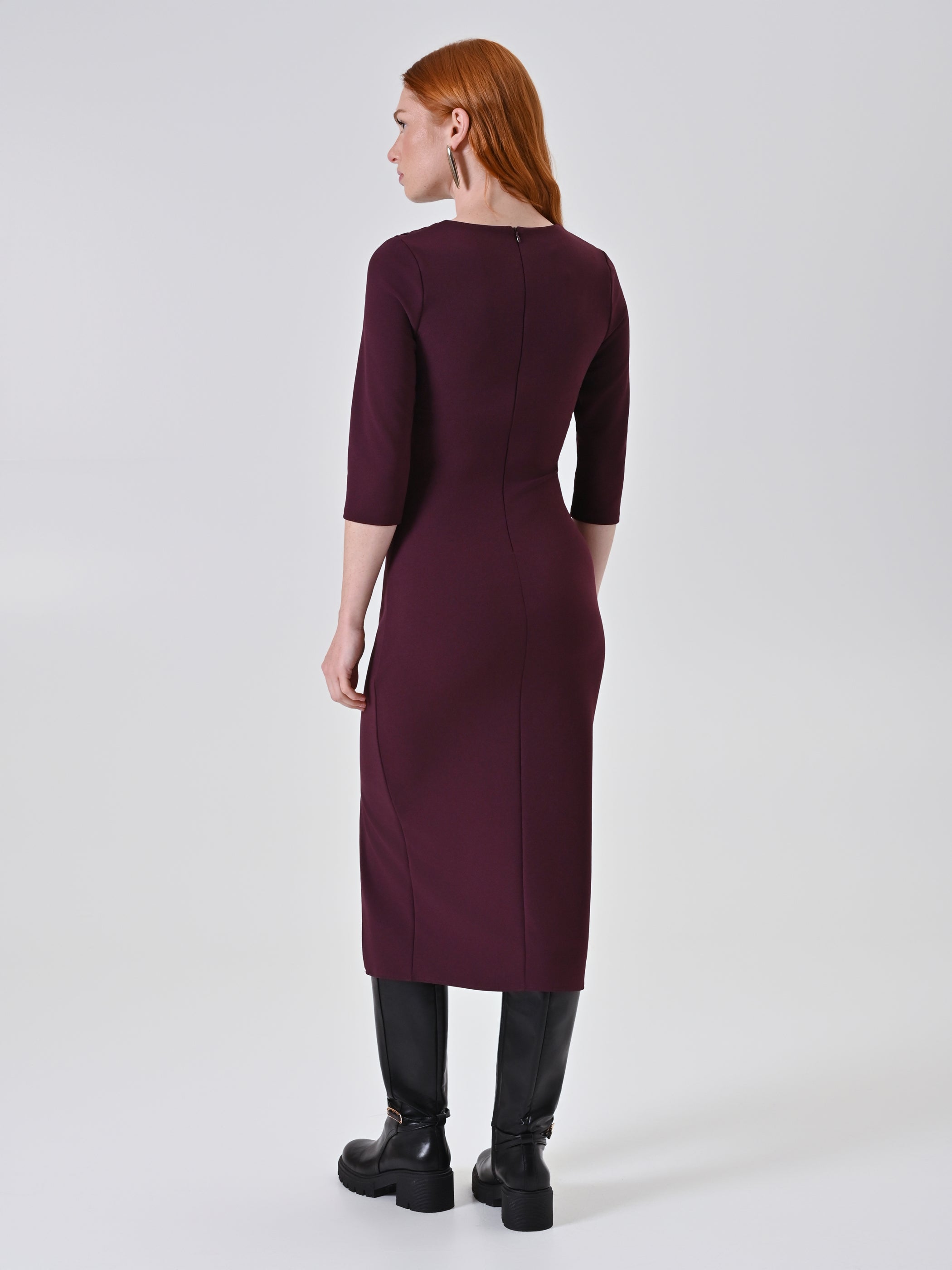 Robe fourreau midi bordeaux