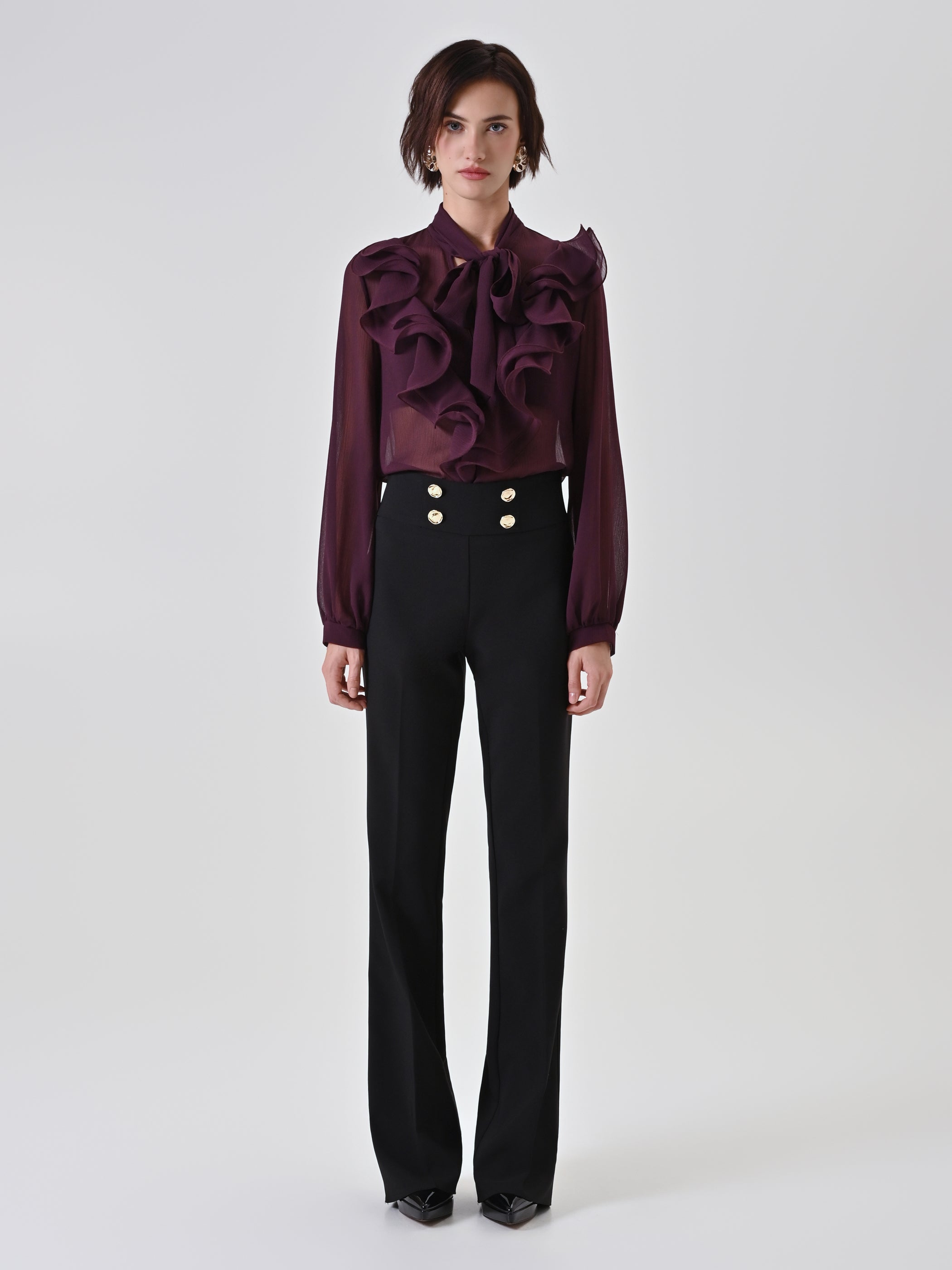 Flared Trousers with Gold Buttons