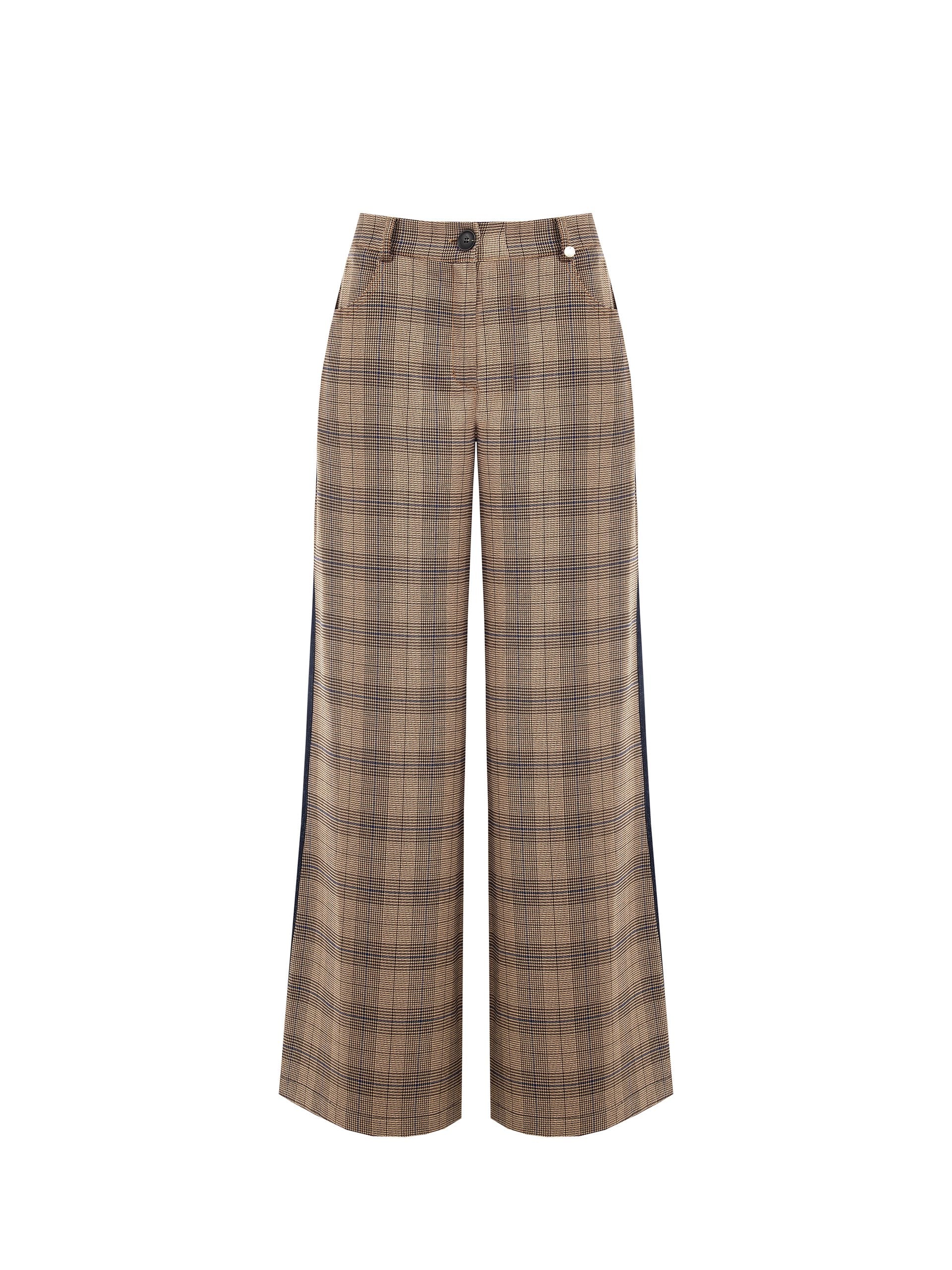 Plaid and Denim Palazzo Trousers