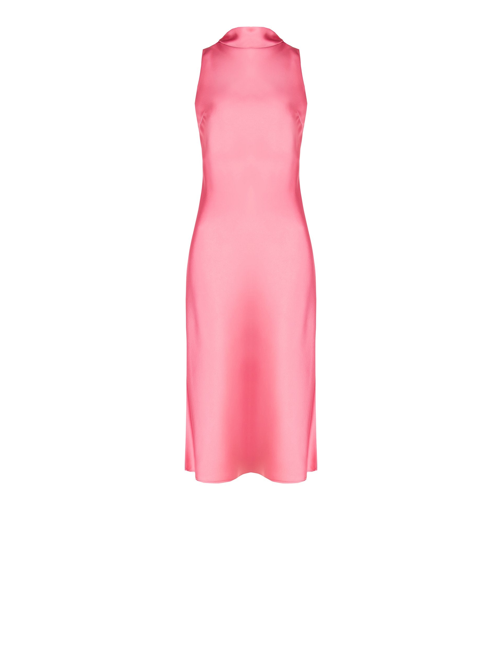 Robe midi en satin sans manches à col montant