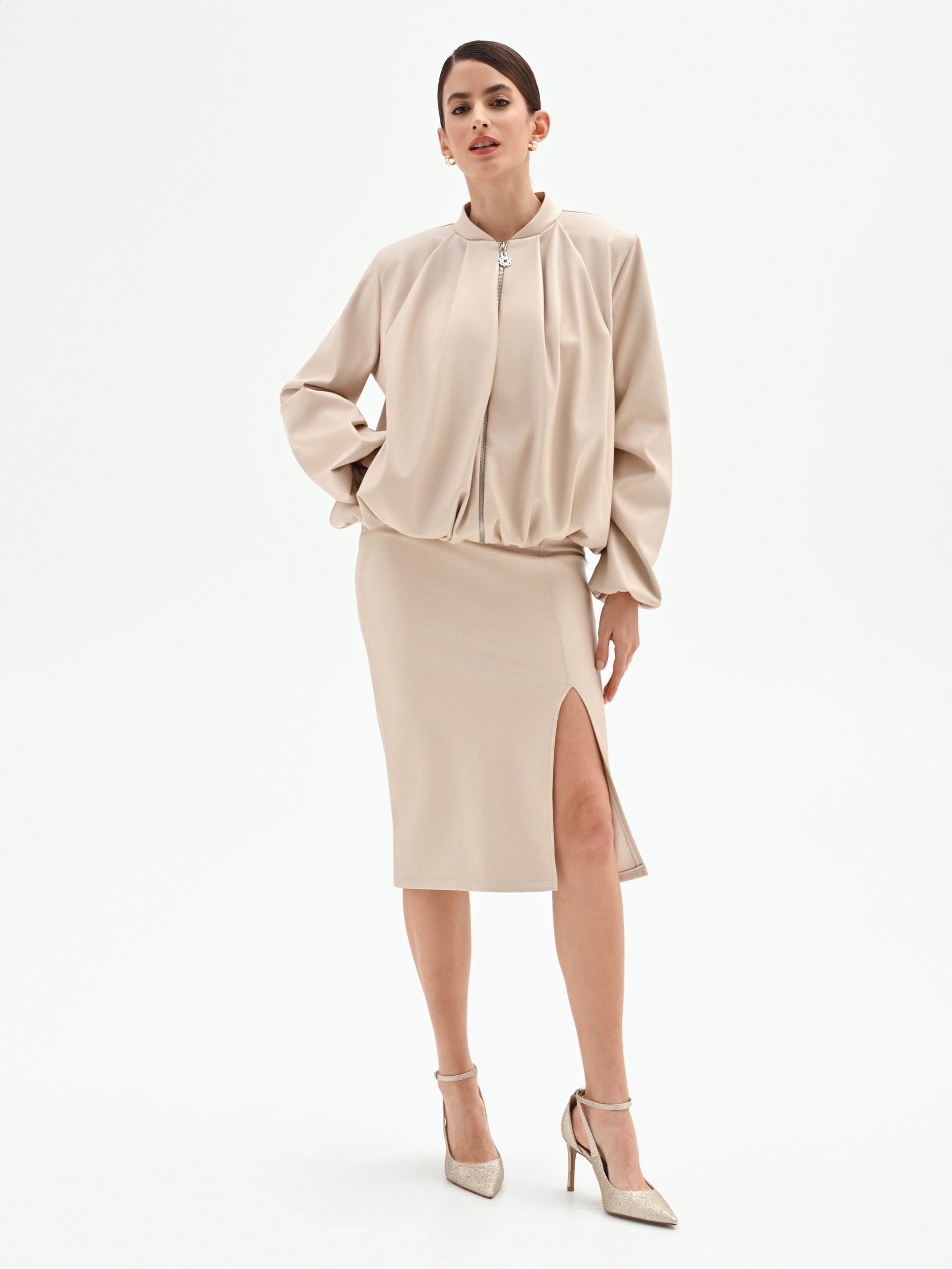 Jupe midi crème sculptante