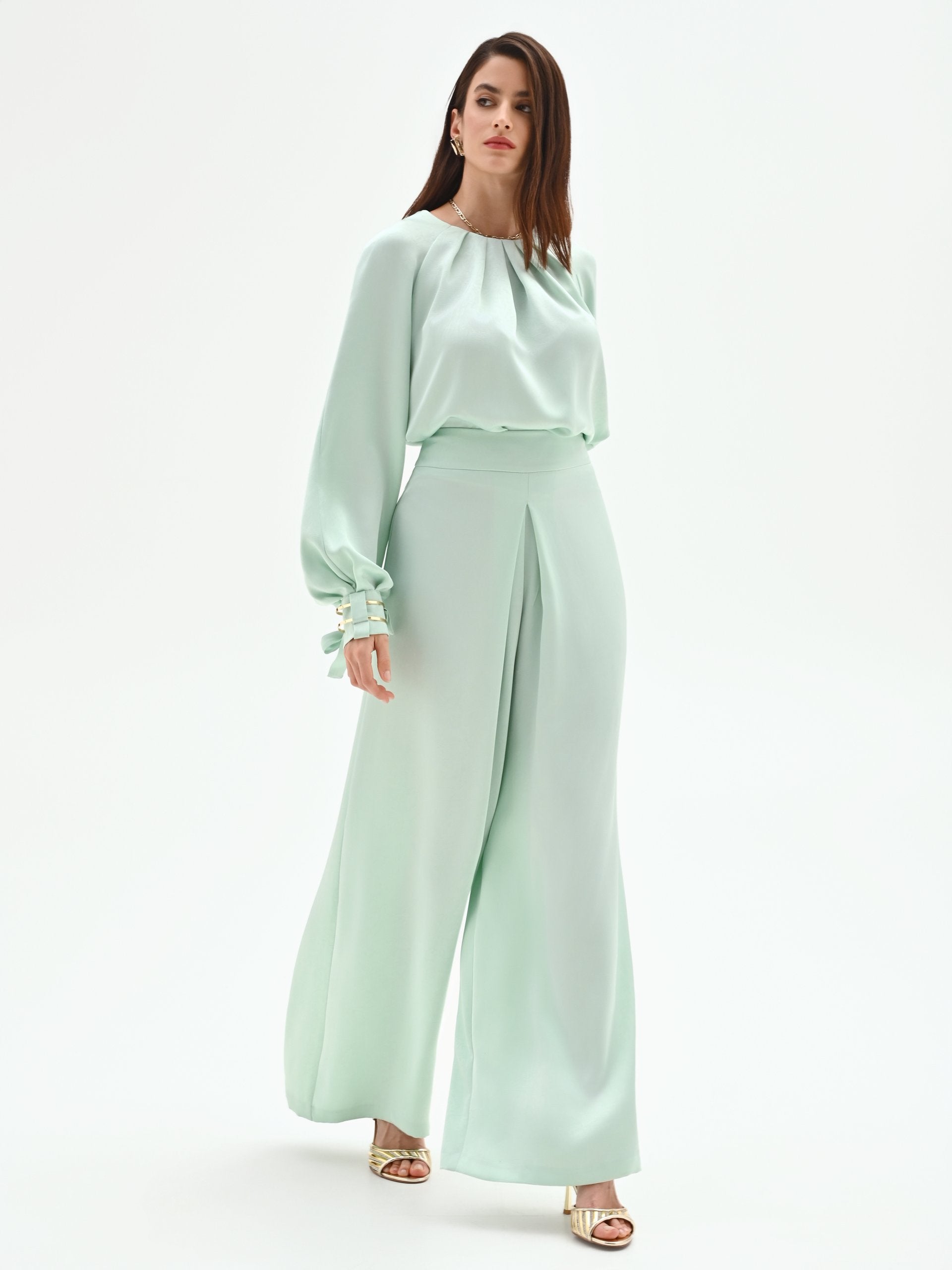 Pantalon taille haute à jambes larges