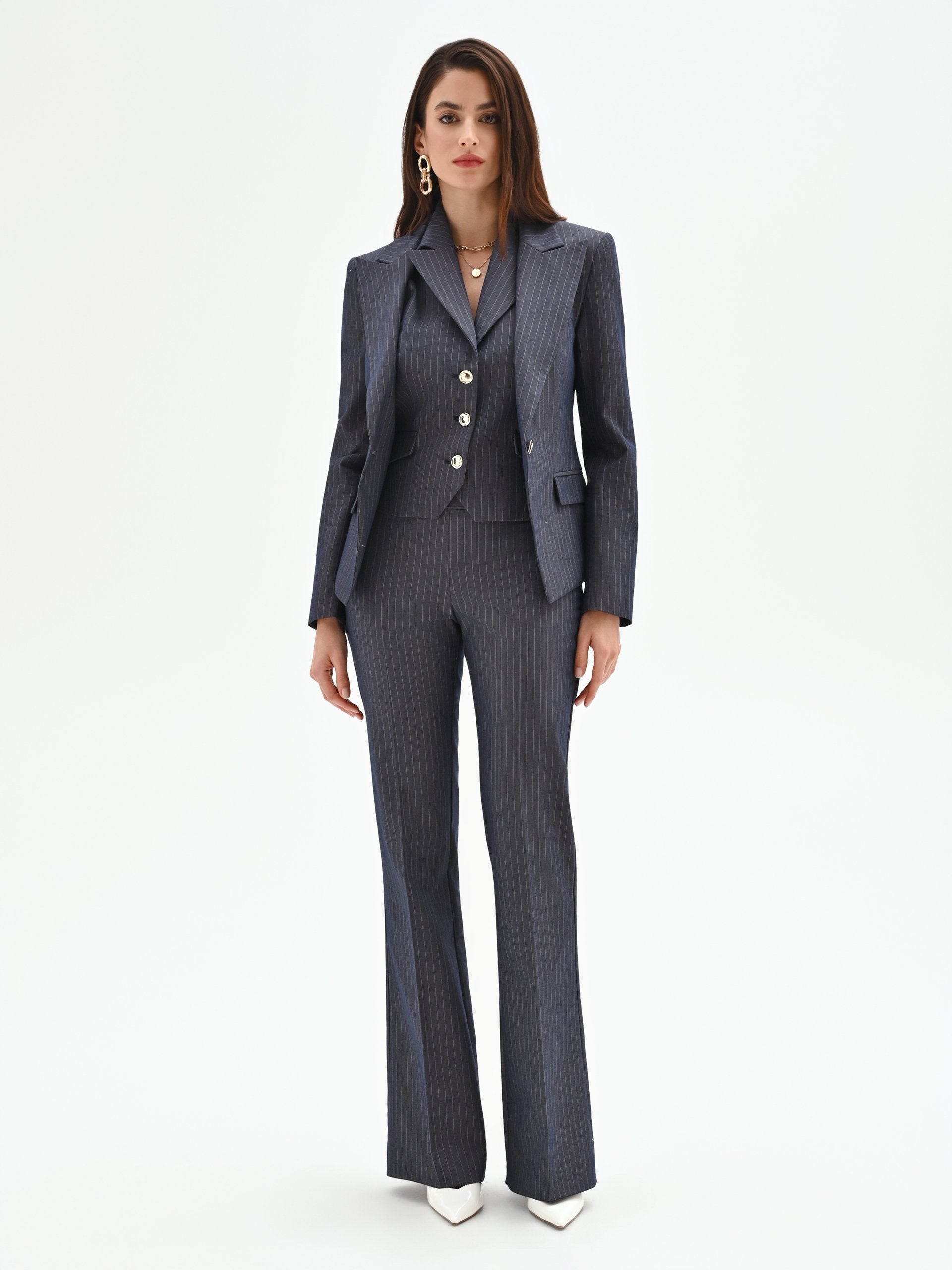 Blazer à fines rayures et un seul bouton