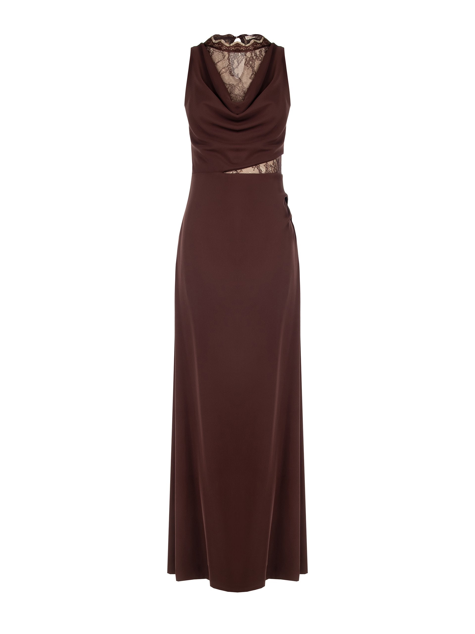 Robe longue drapée en dentelle