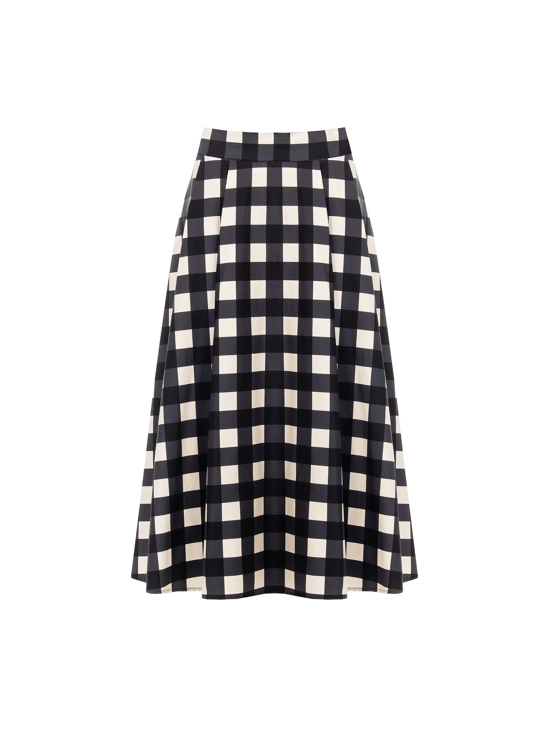 Jupe midi à carreaux à volume