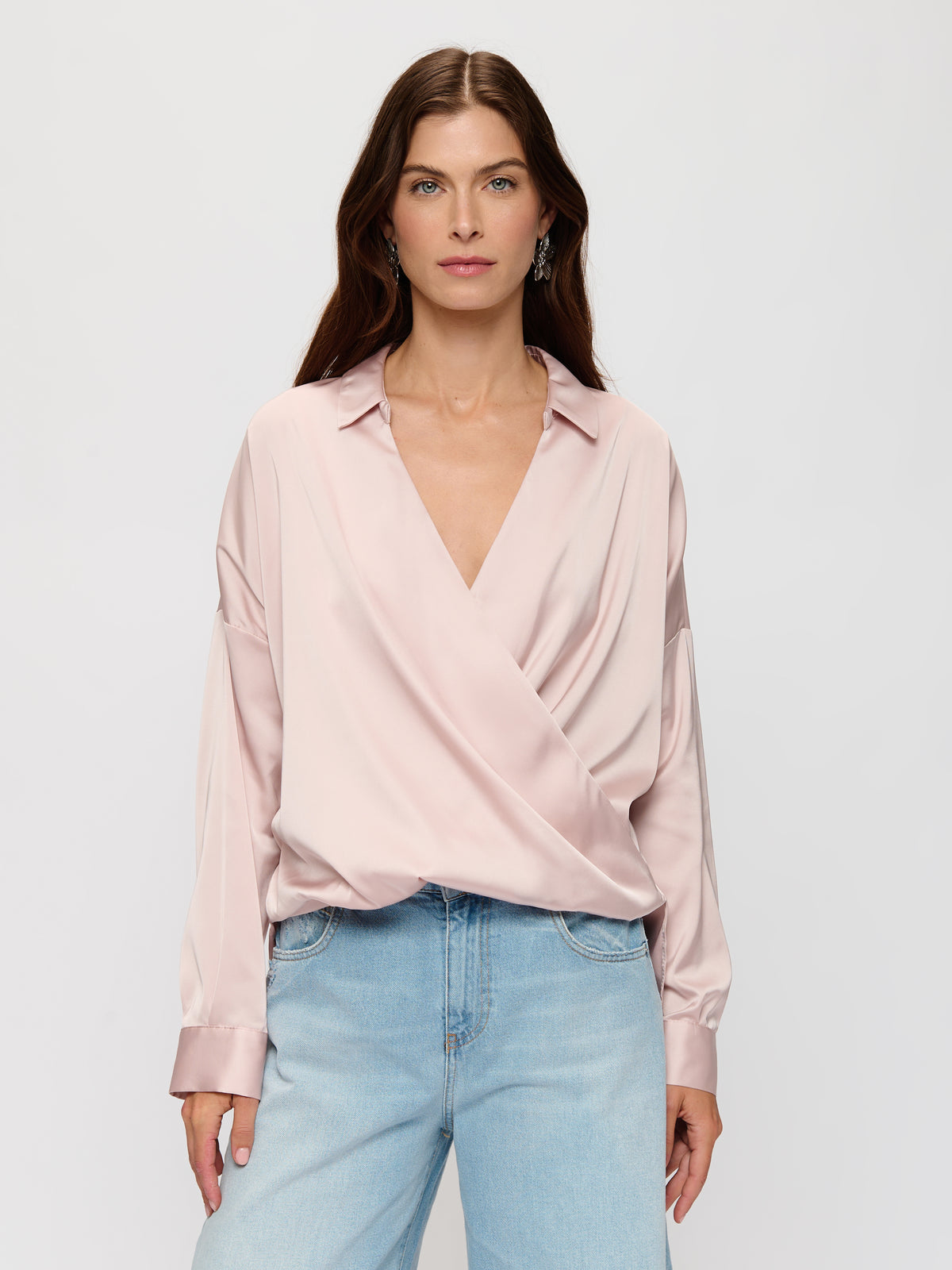 Satin Blouse with Cross Front