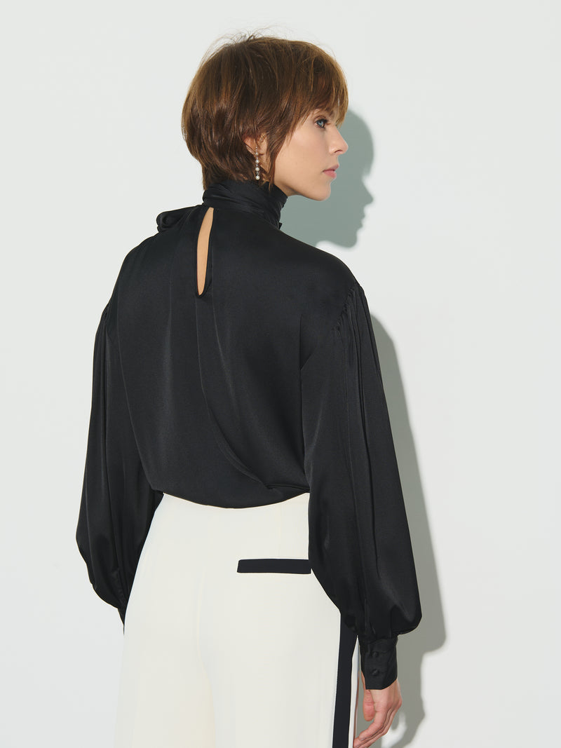 Satin mock-neck blouse