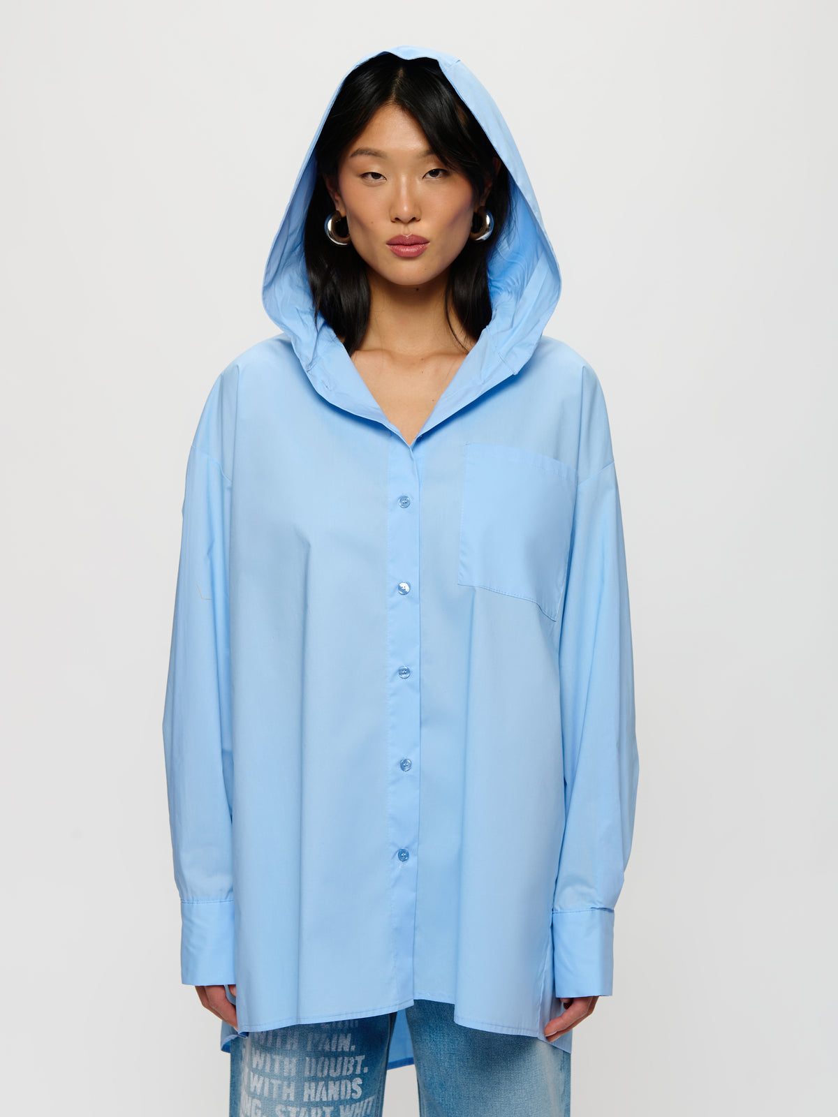 Oversized Hooded Cotton Blouse