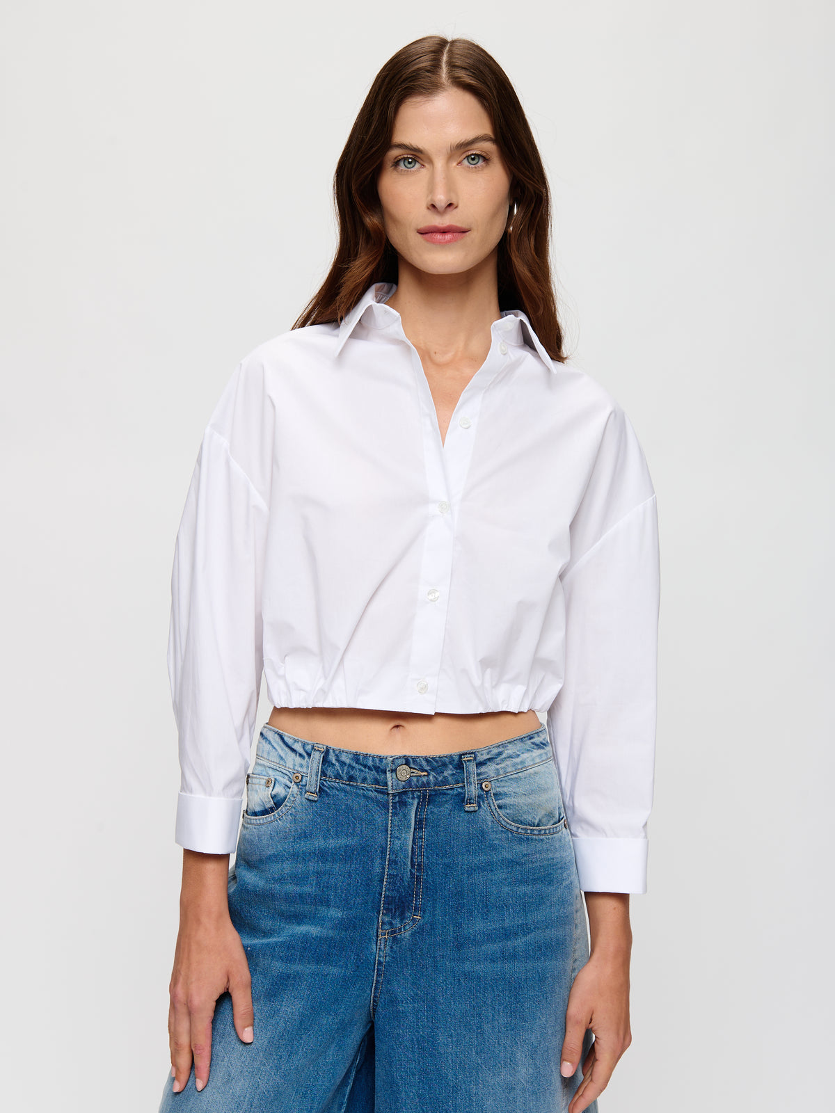 Cropped Open Back Button Shirt