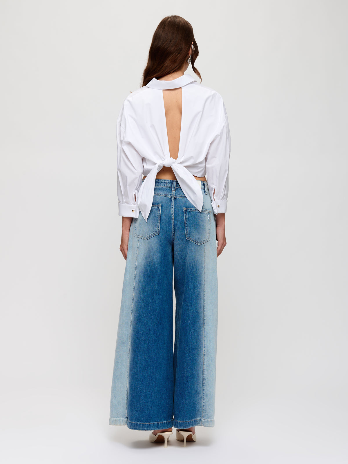 Cropped Open Back Button Shirt