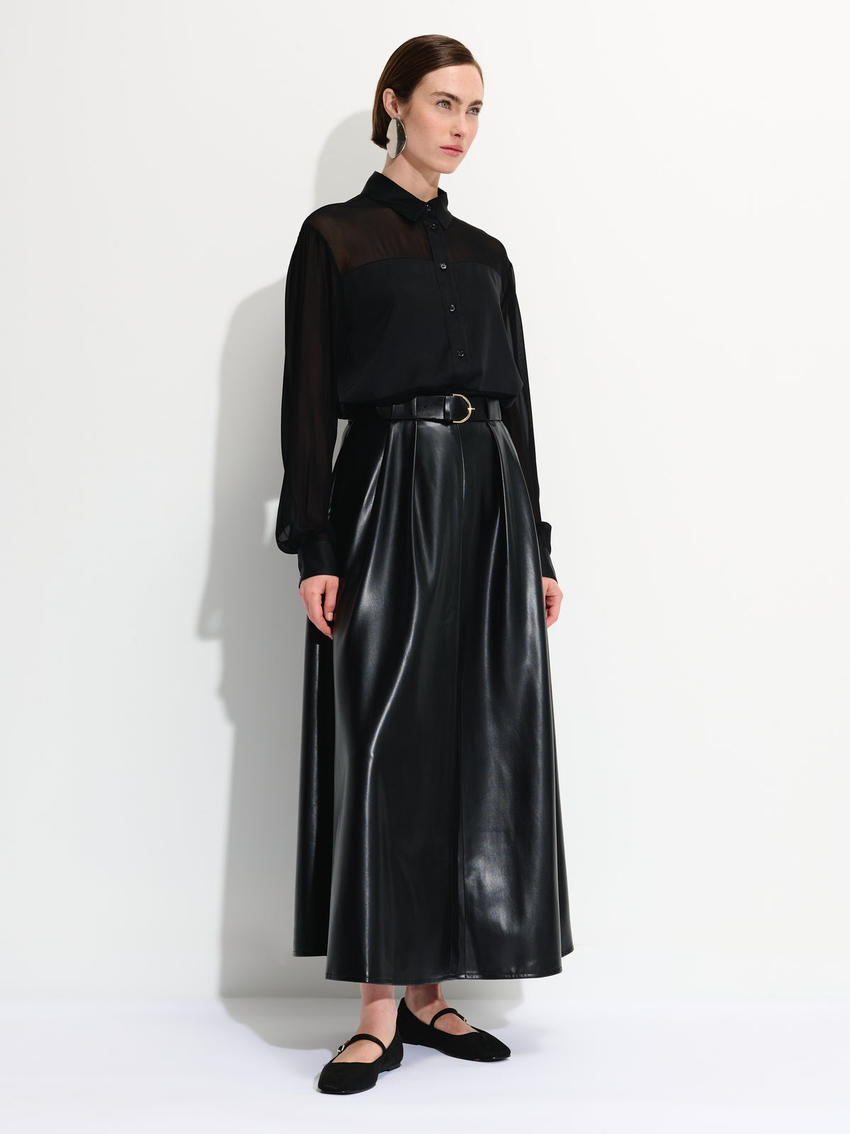 Belted Vegan Leather Skirt