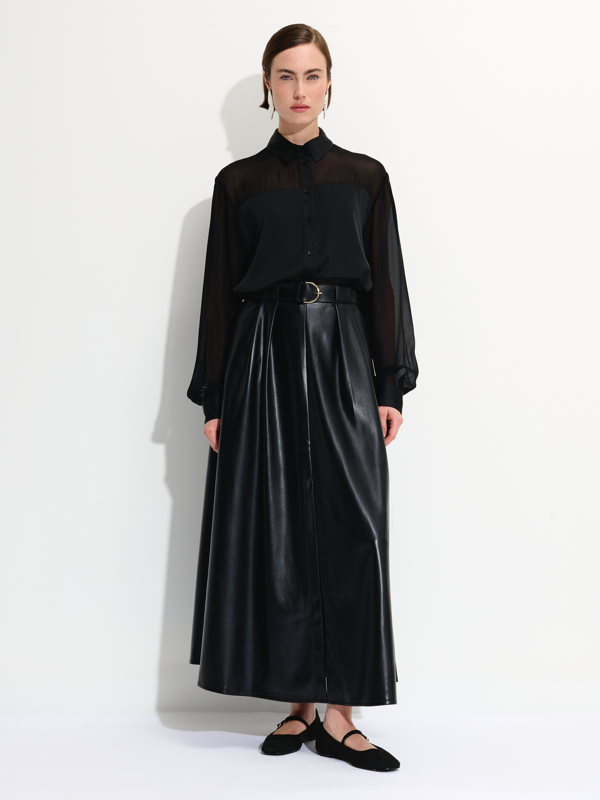 Belted Vegan Leather Skirt