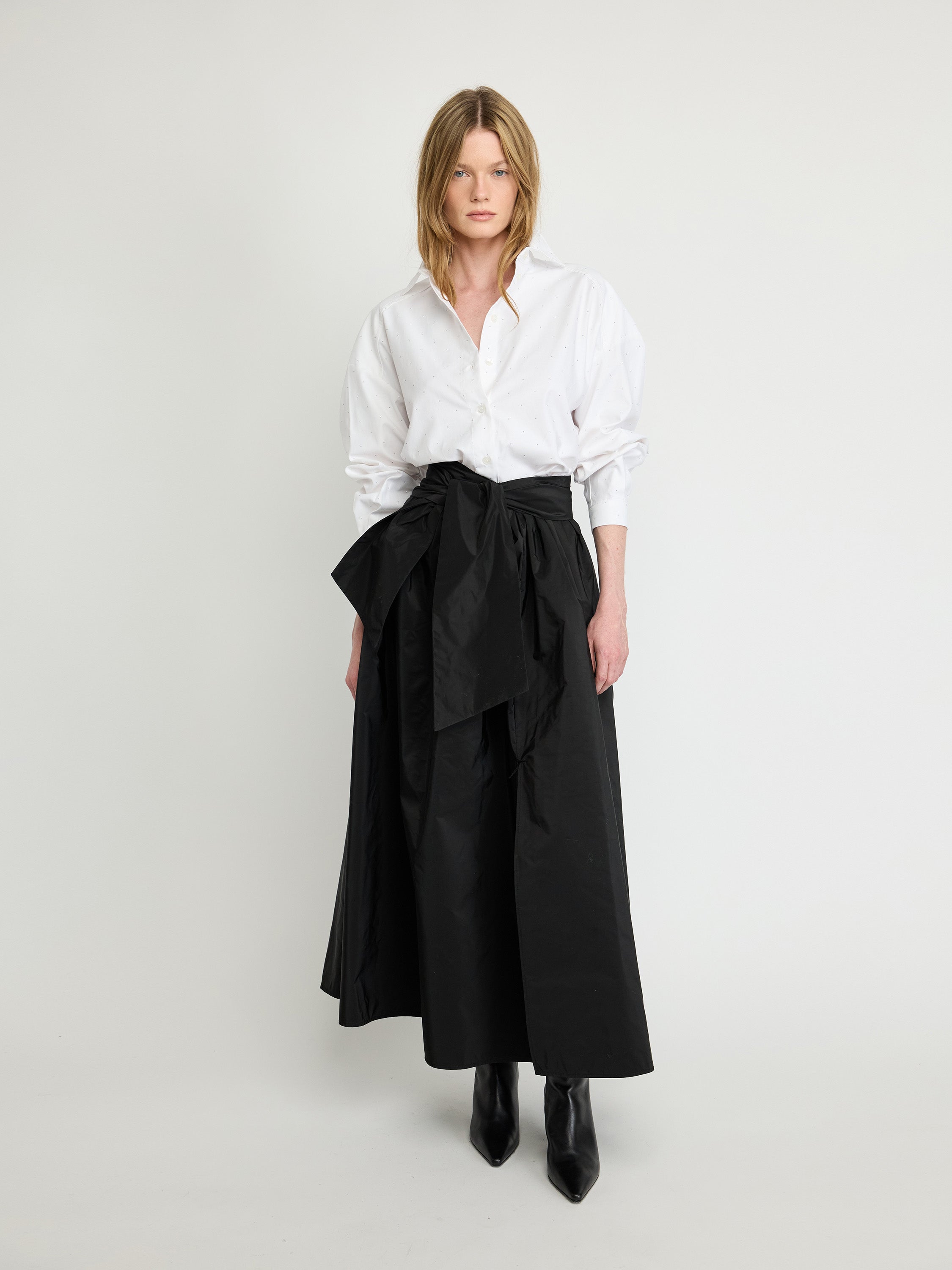 Voluminous Midi Skirt with Bow Detail