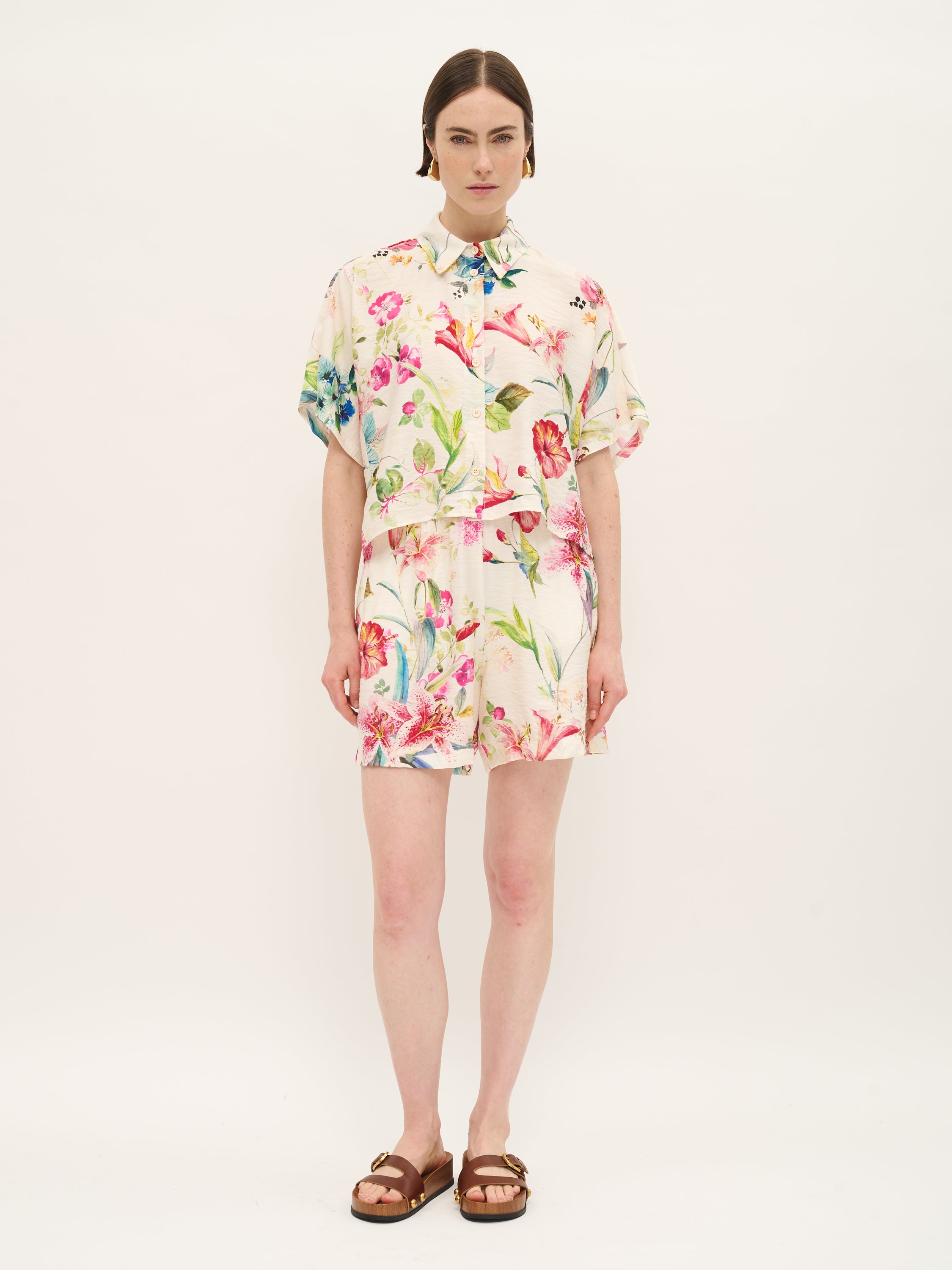 Chemise à manches courtes à imprimé botanique