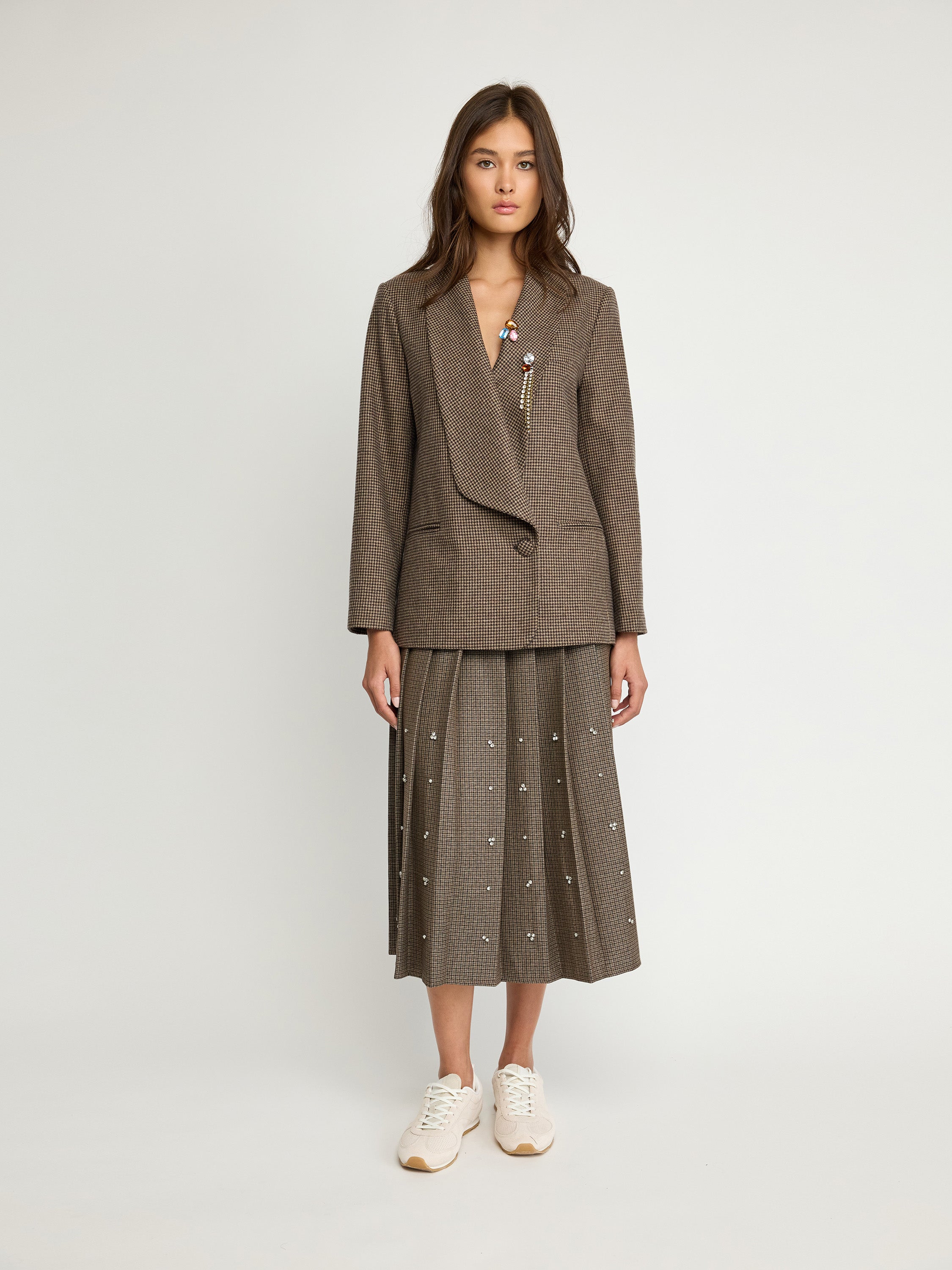 Wool Tailored Jacket with Brooch Detail