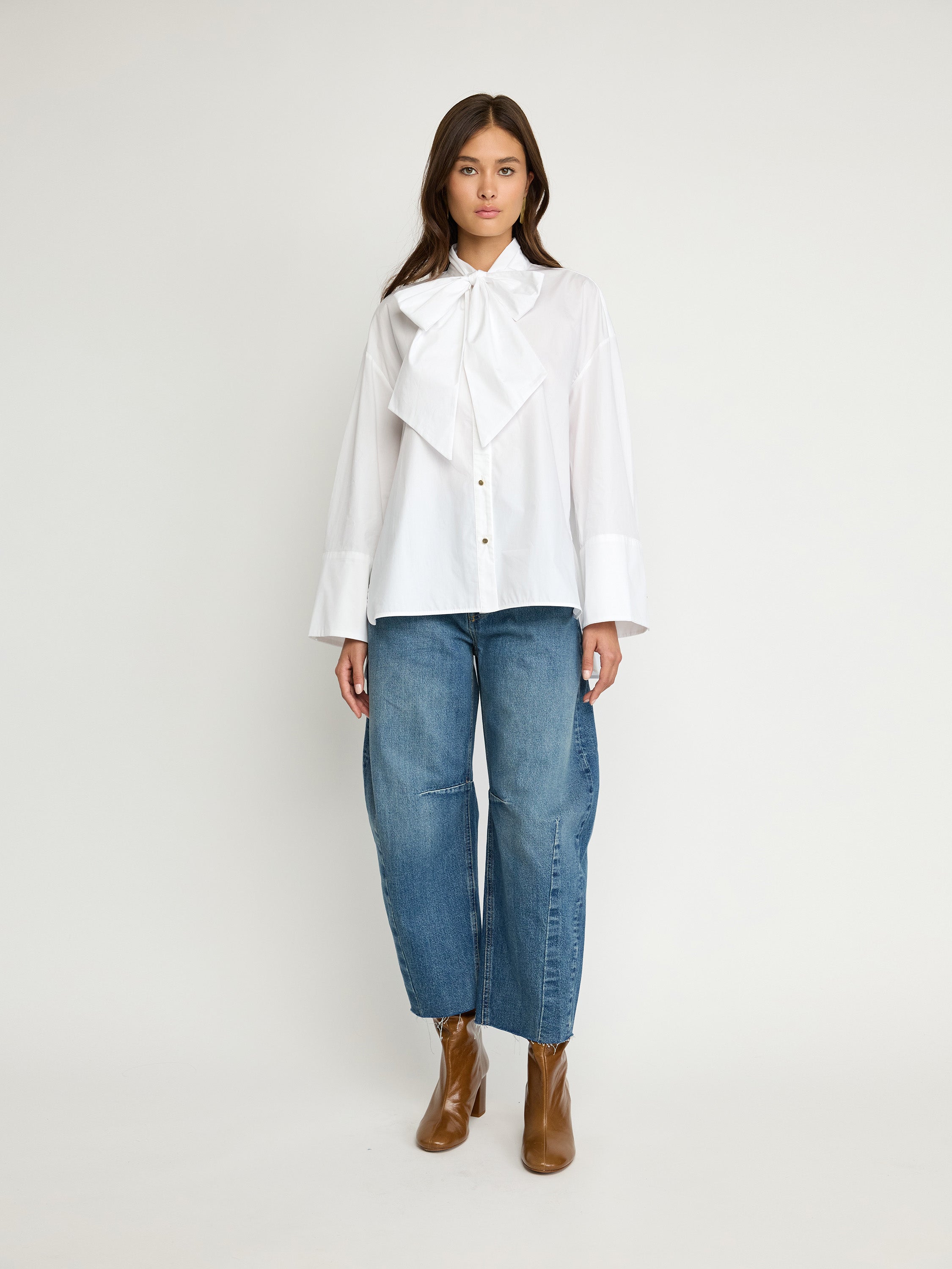 Oversized Cotton Shirt with Statement Bow