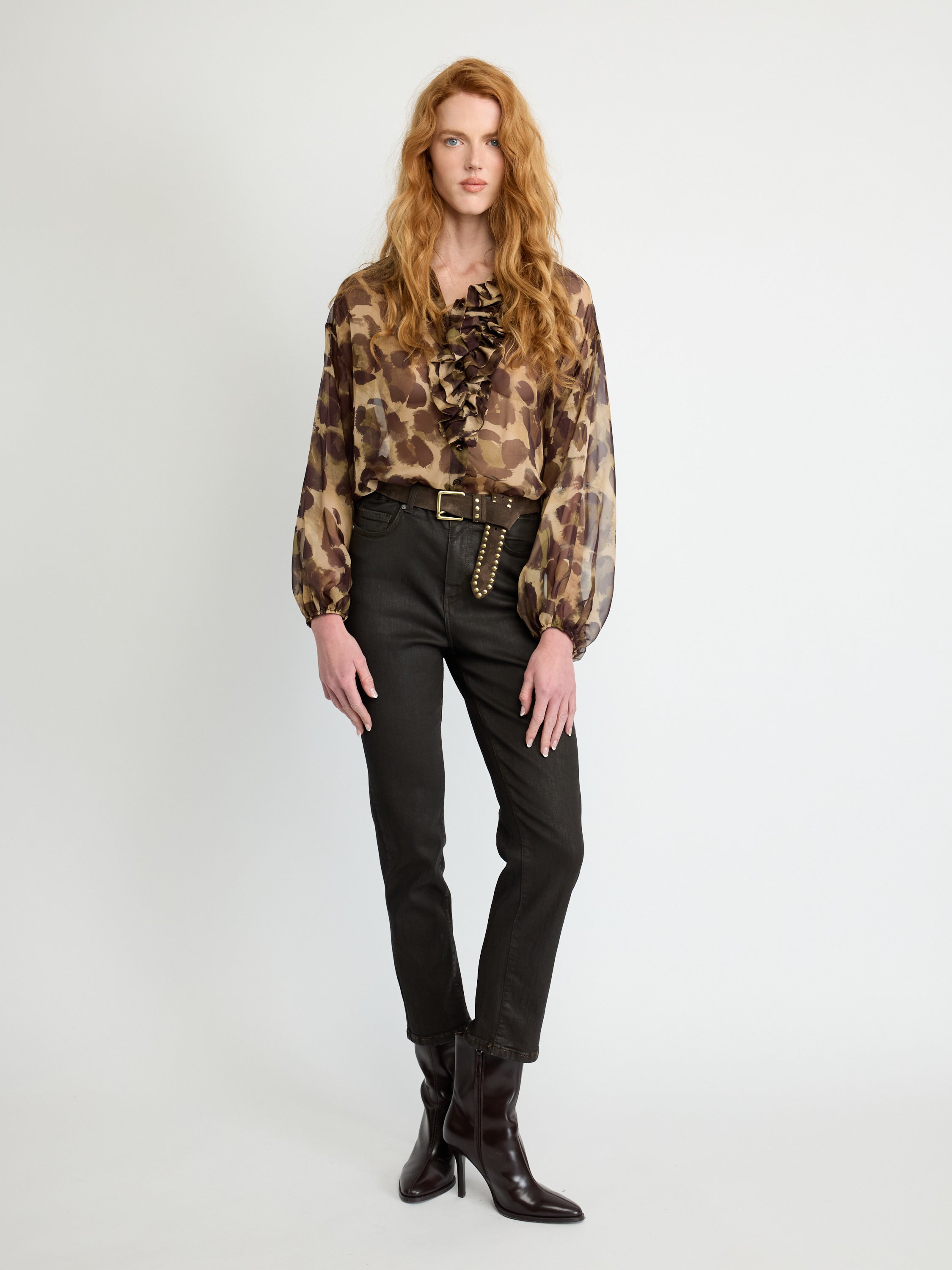 Sheer Ruffle Print Blouse