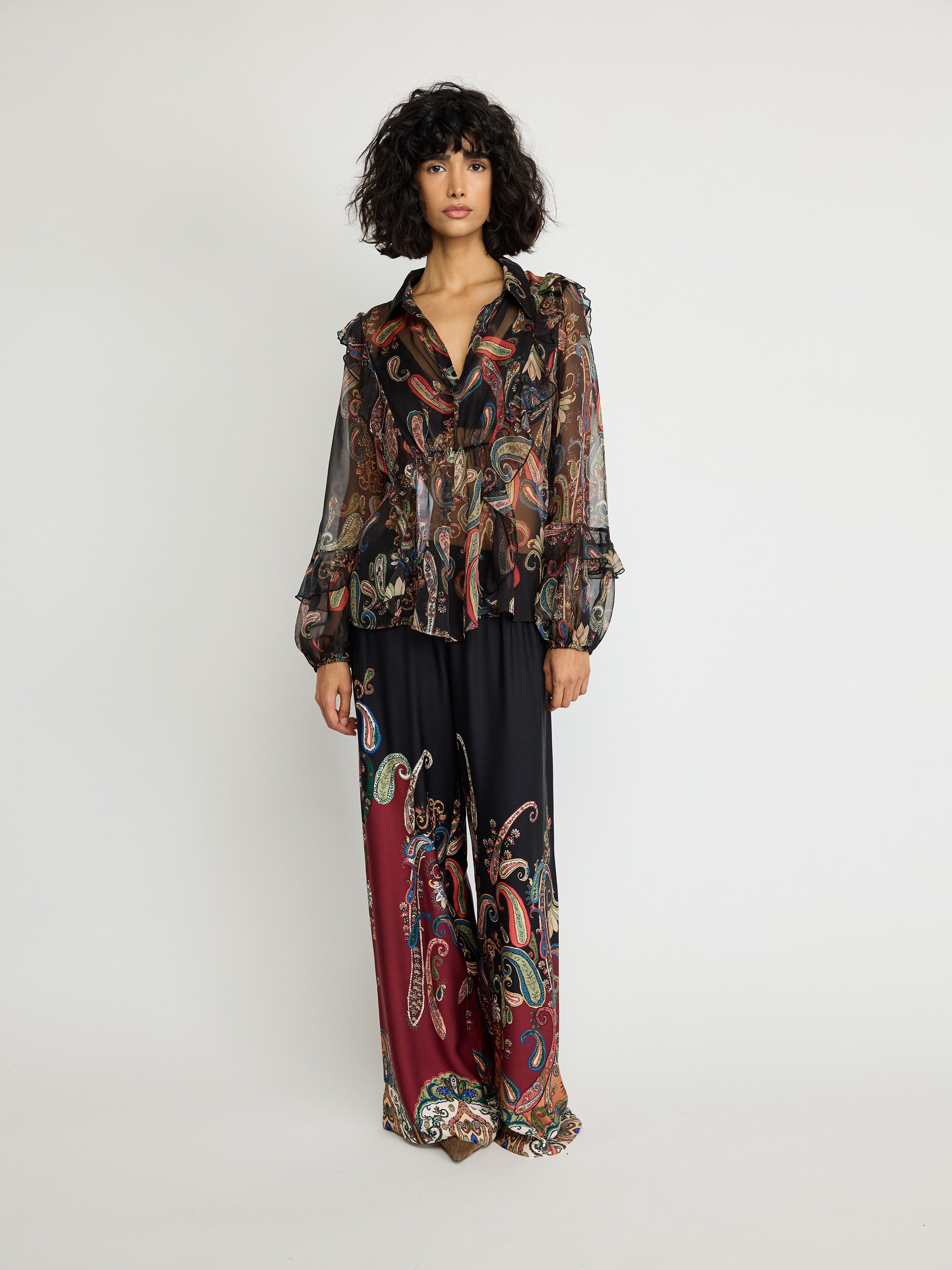 Sheer Paisley Print Blouse