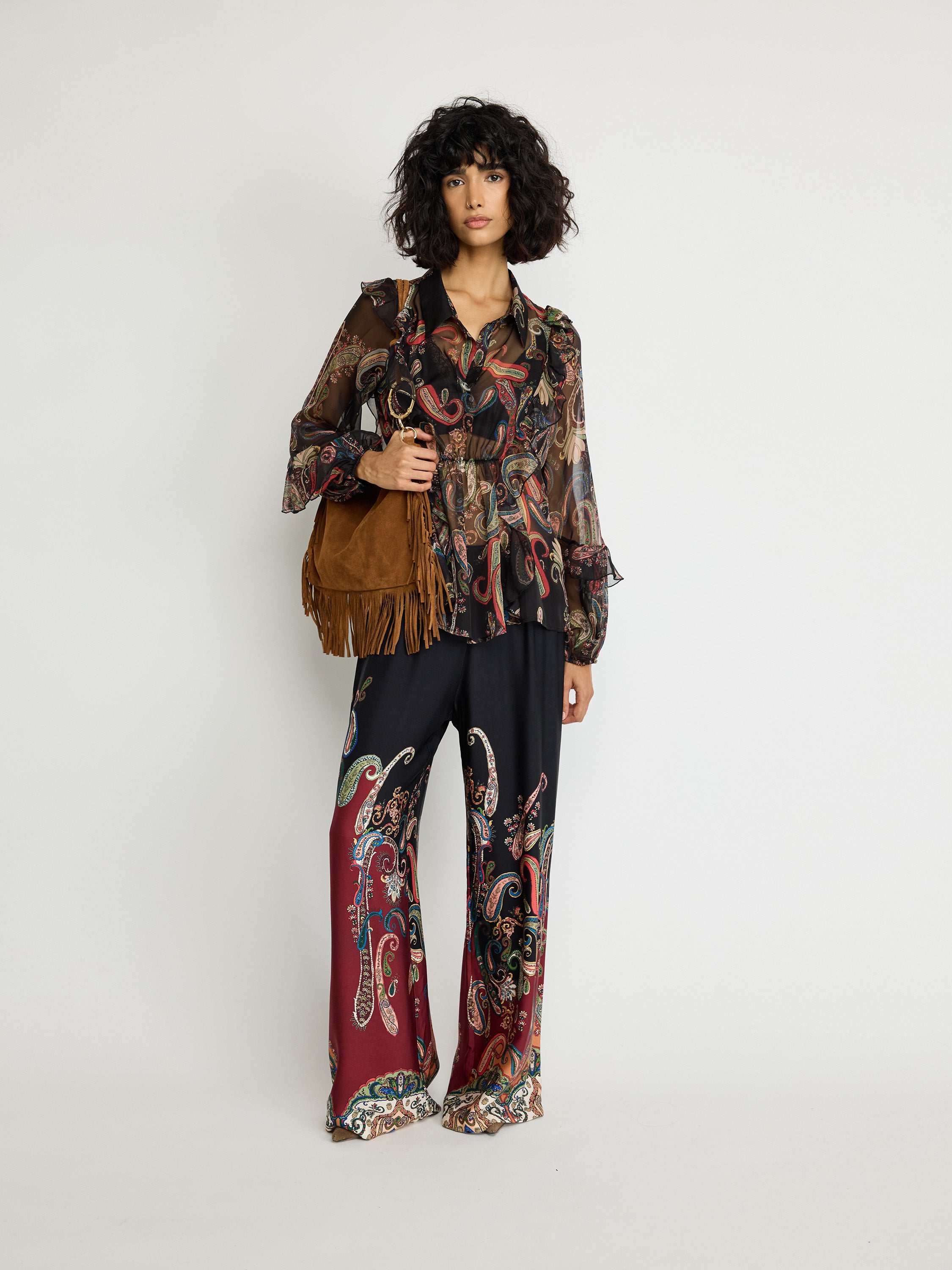 Paisley Print Wide-Leg Pants