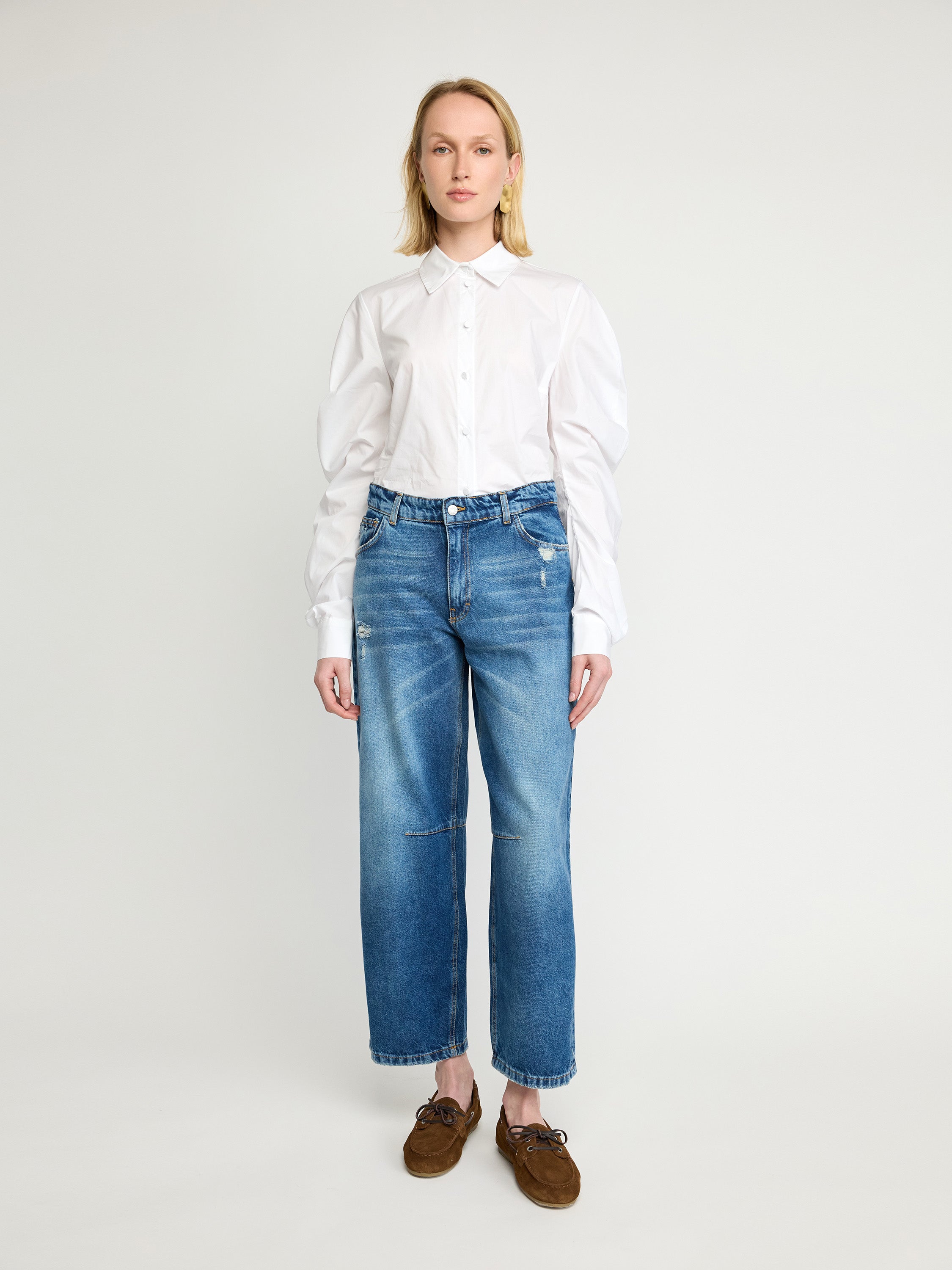 White Cotton Puff-Sleeve Shirt
