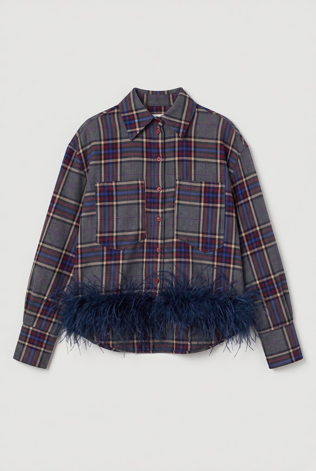 Feather-Trim Plaid Shirt - Multi - flat lay