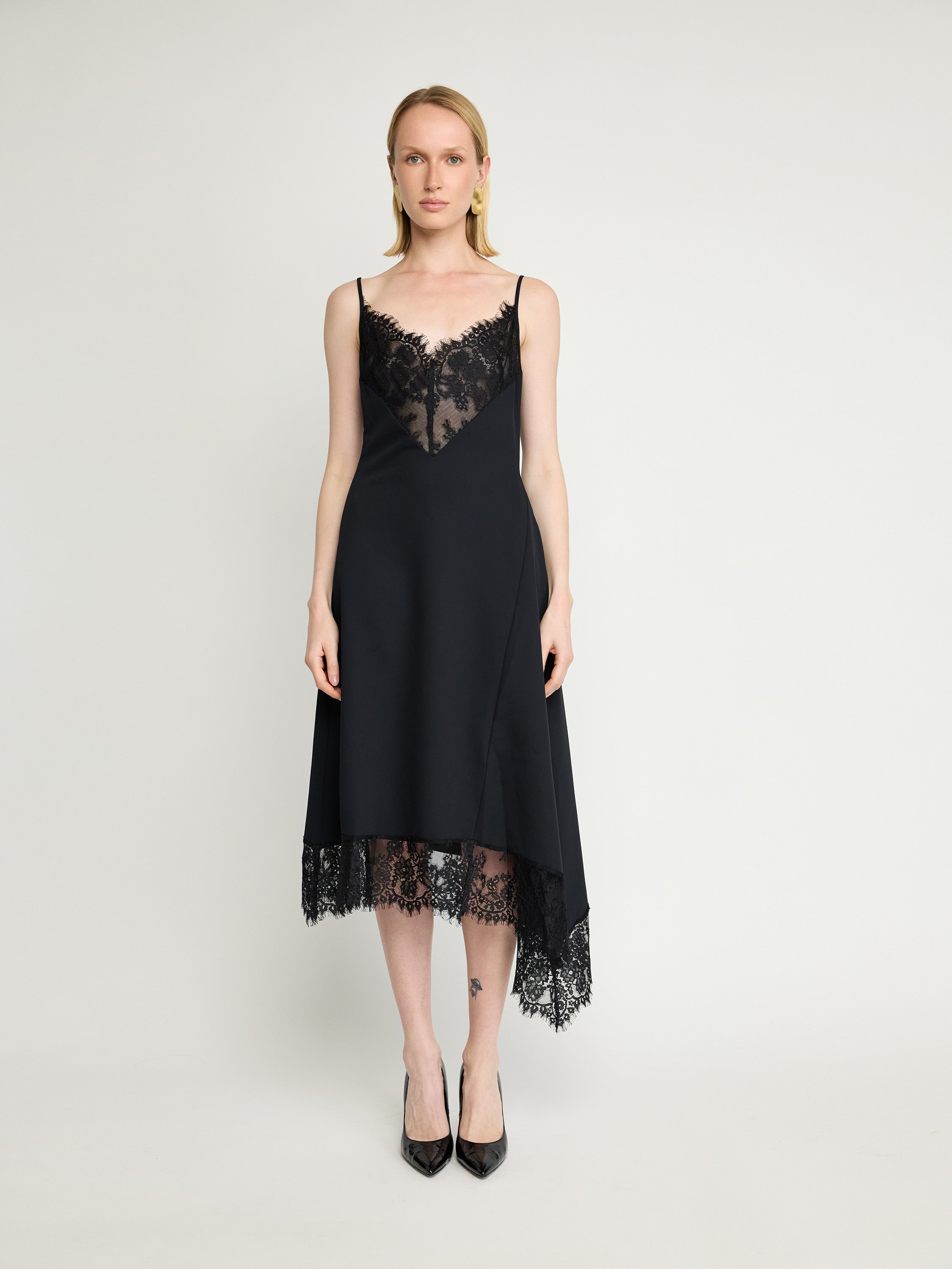 Lace-Trim Asymmetrical Slip Dress