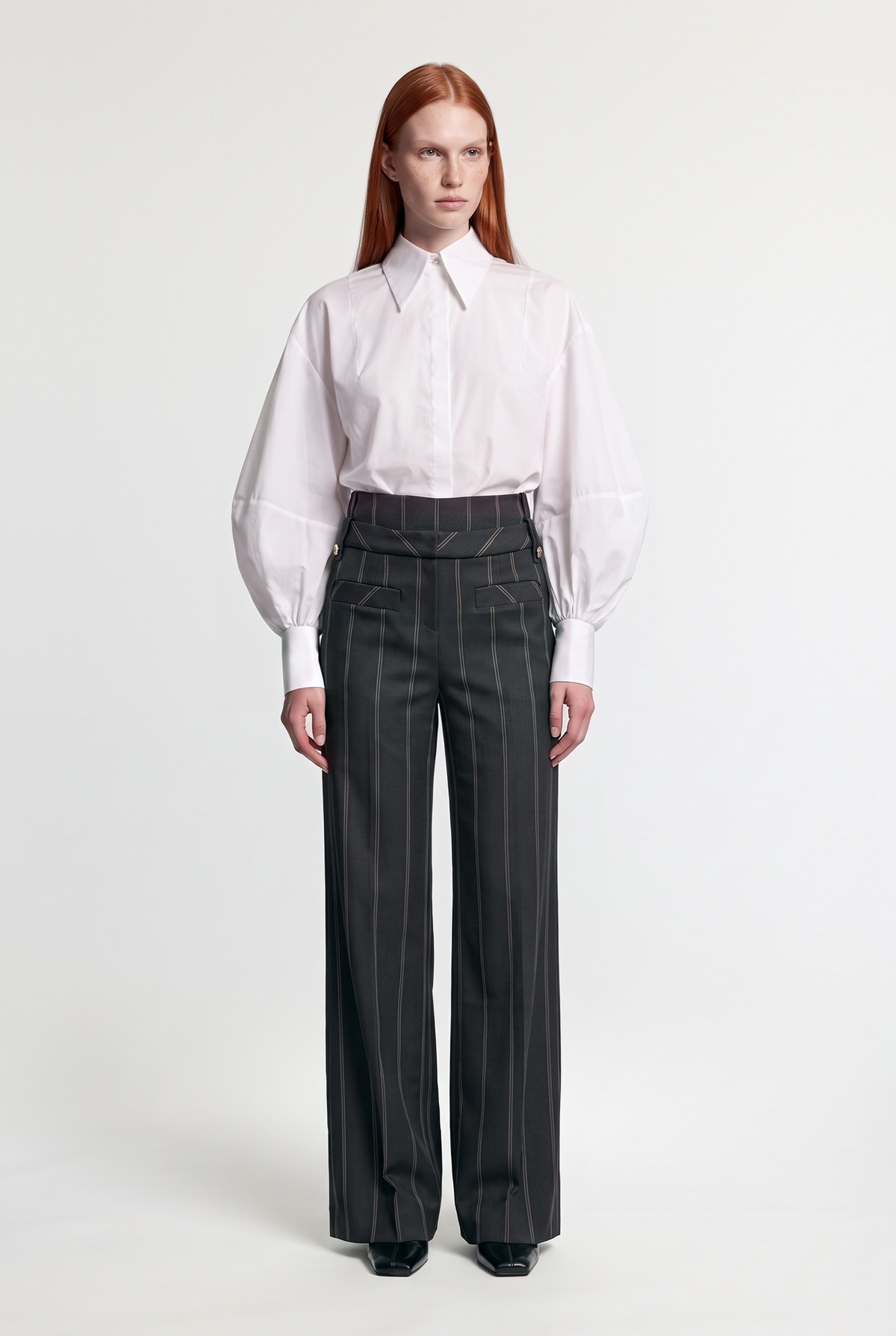 Oversized Balloon-Sleeve Shirt - White - front view