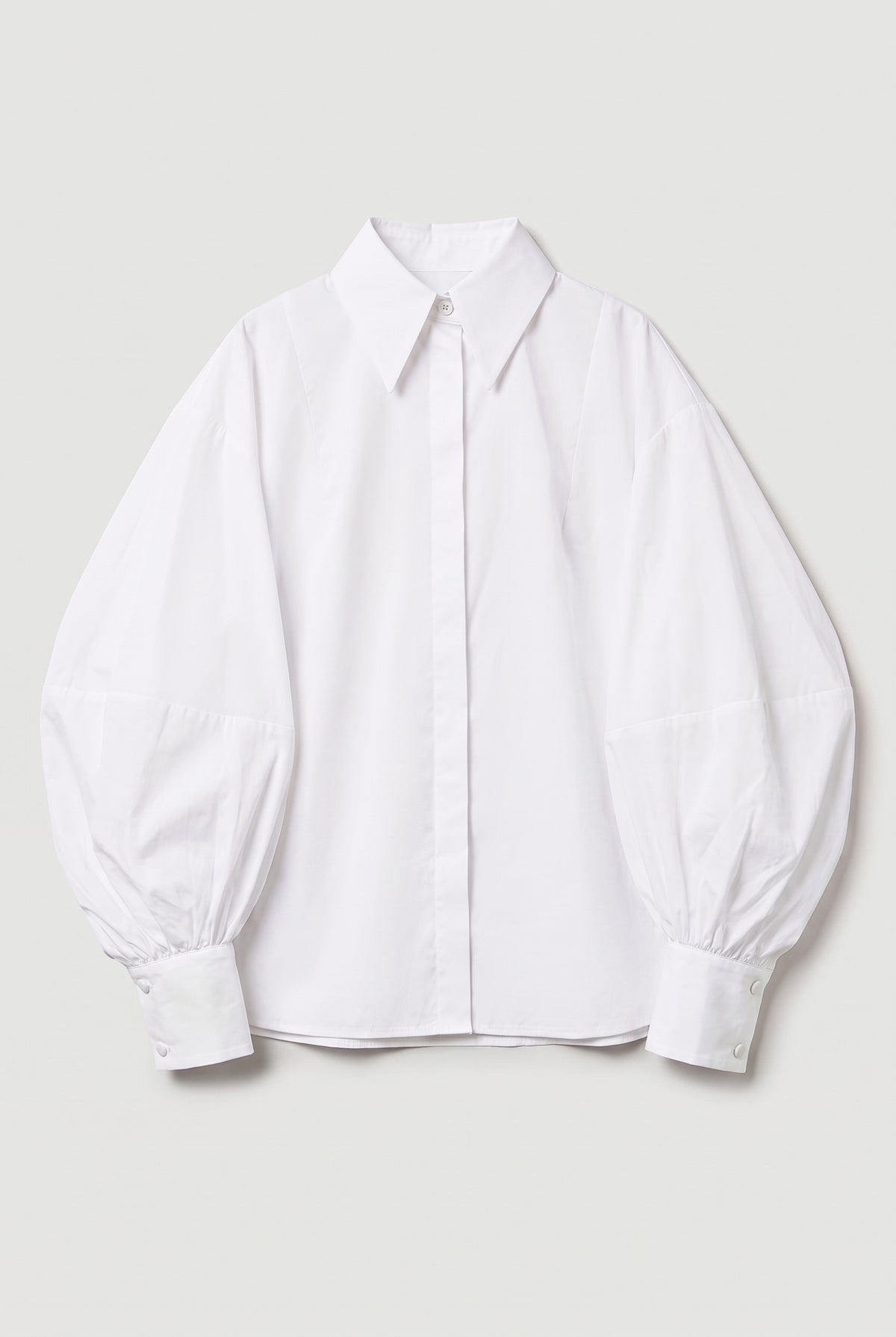 Oversized Balloon-Sleeve Shirt - White - flat lay