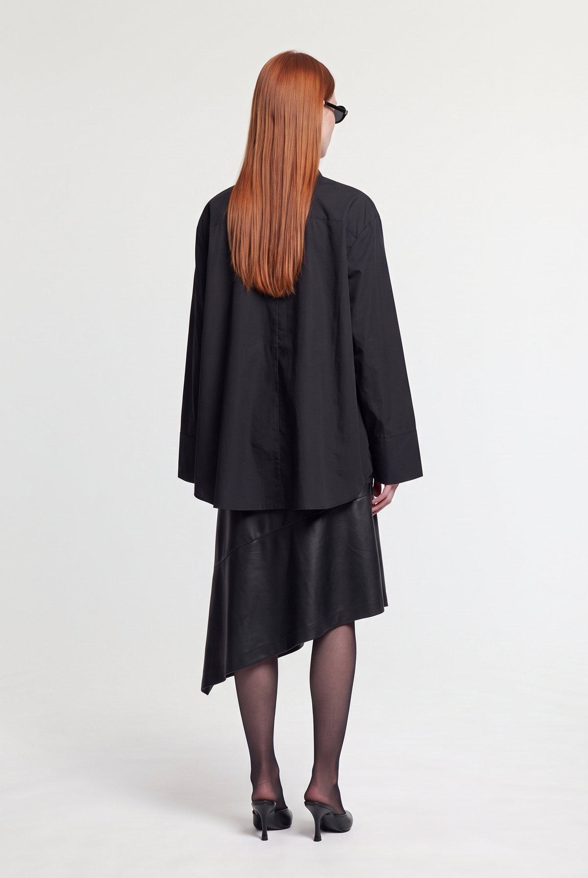 Cotton Button-Up Shirt - Black - back view