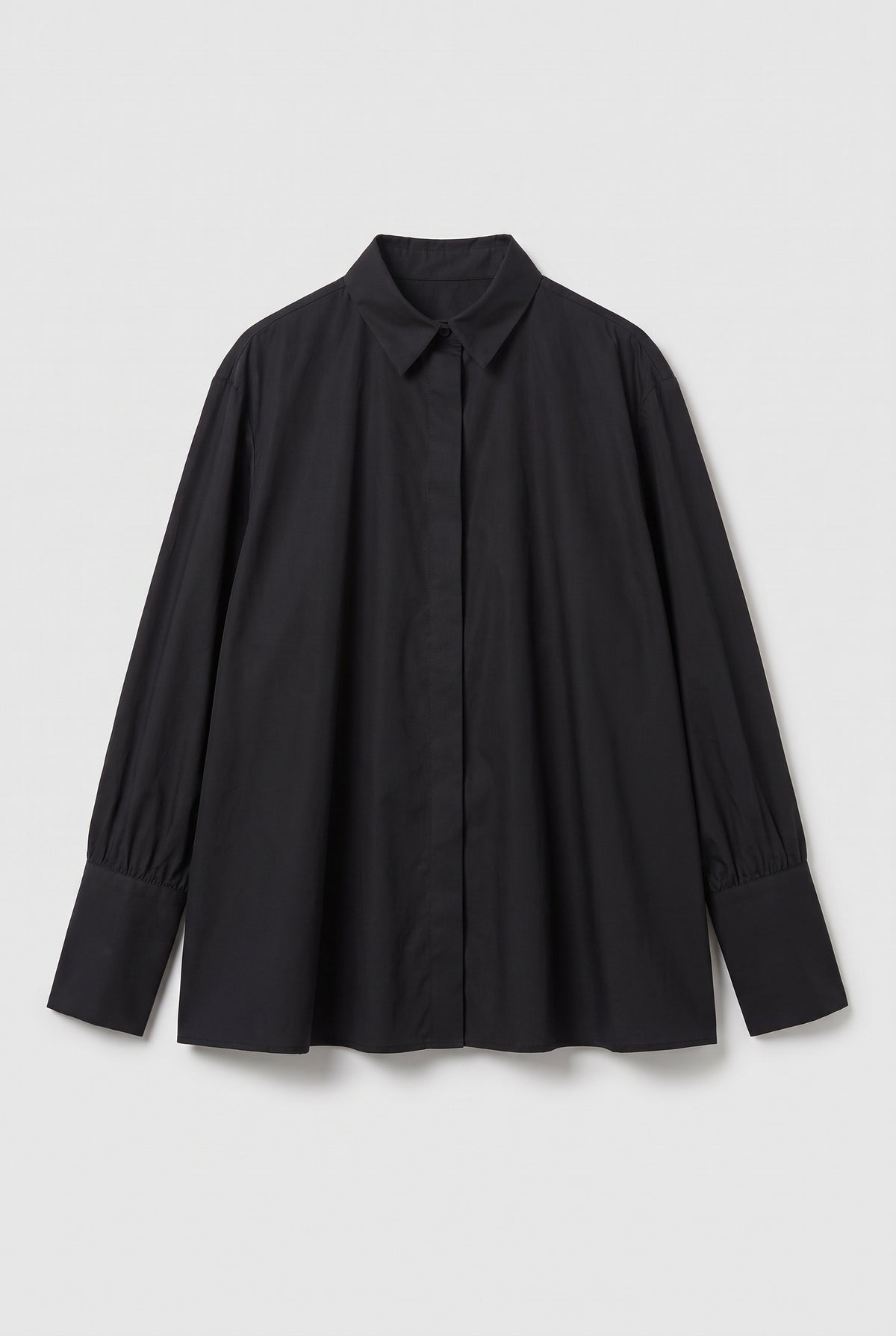 Cotton Button-Up Shirt - Black - flat lay