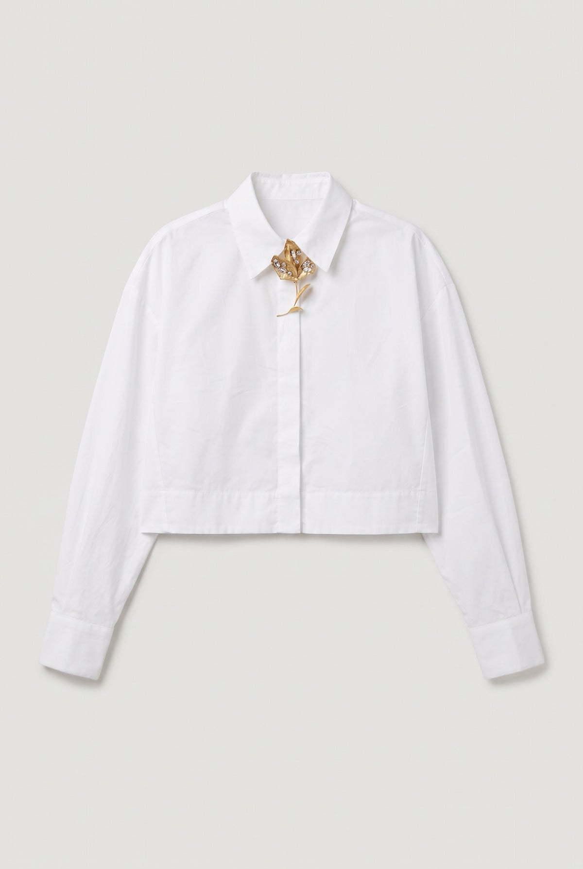 Crooped Shirt with Brooch - White - flat lay