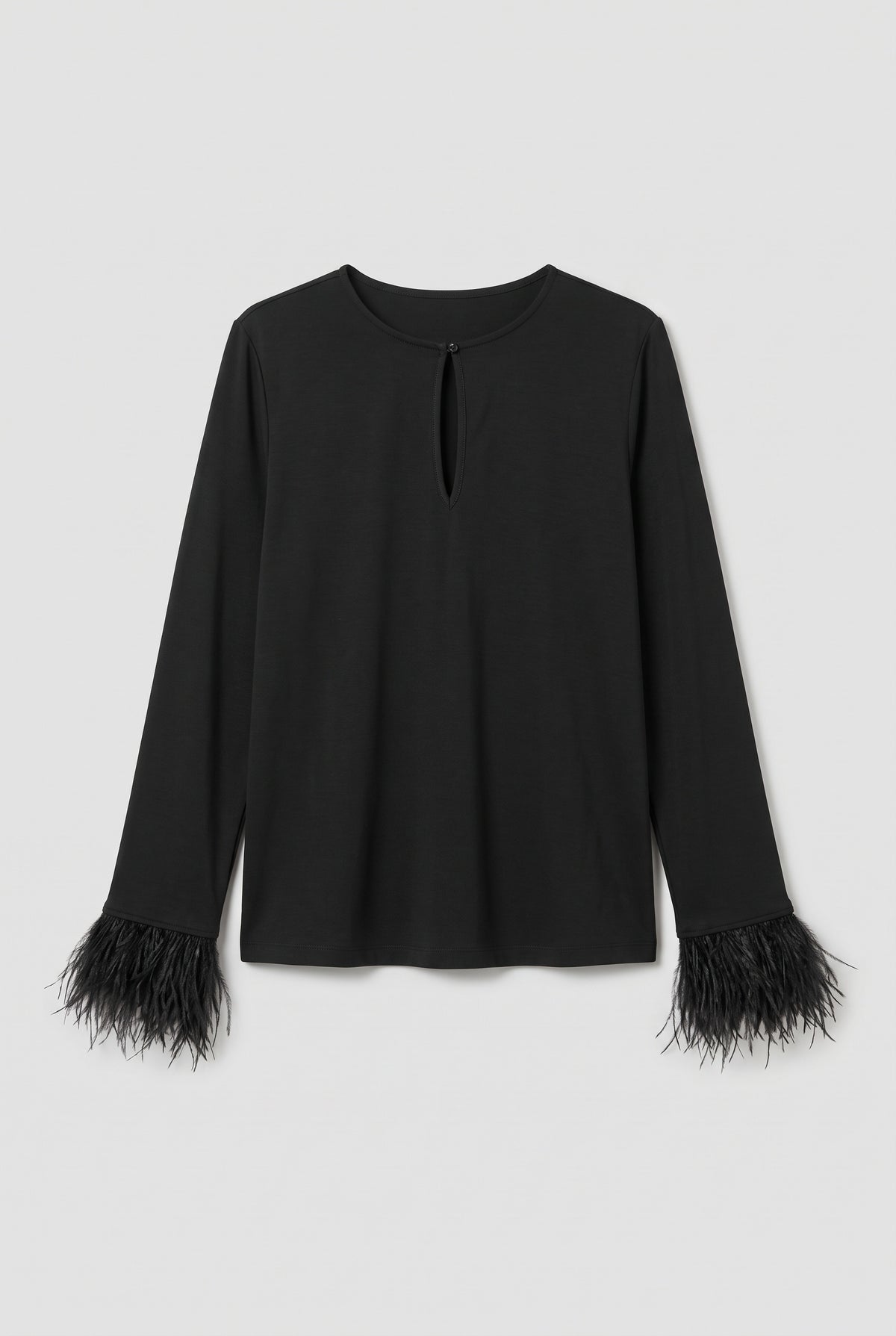 Feather-Cuff long Sleeve Top - Black - flat lay