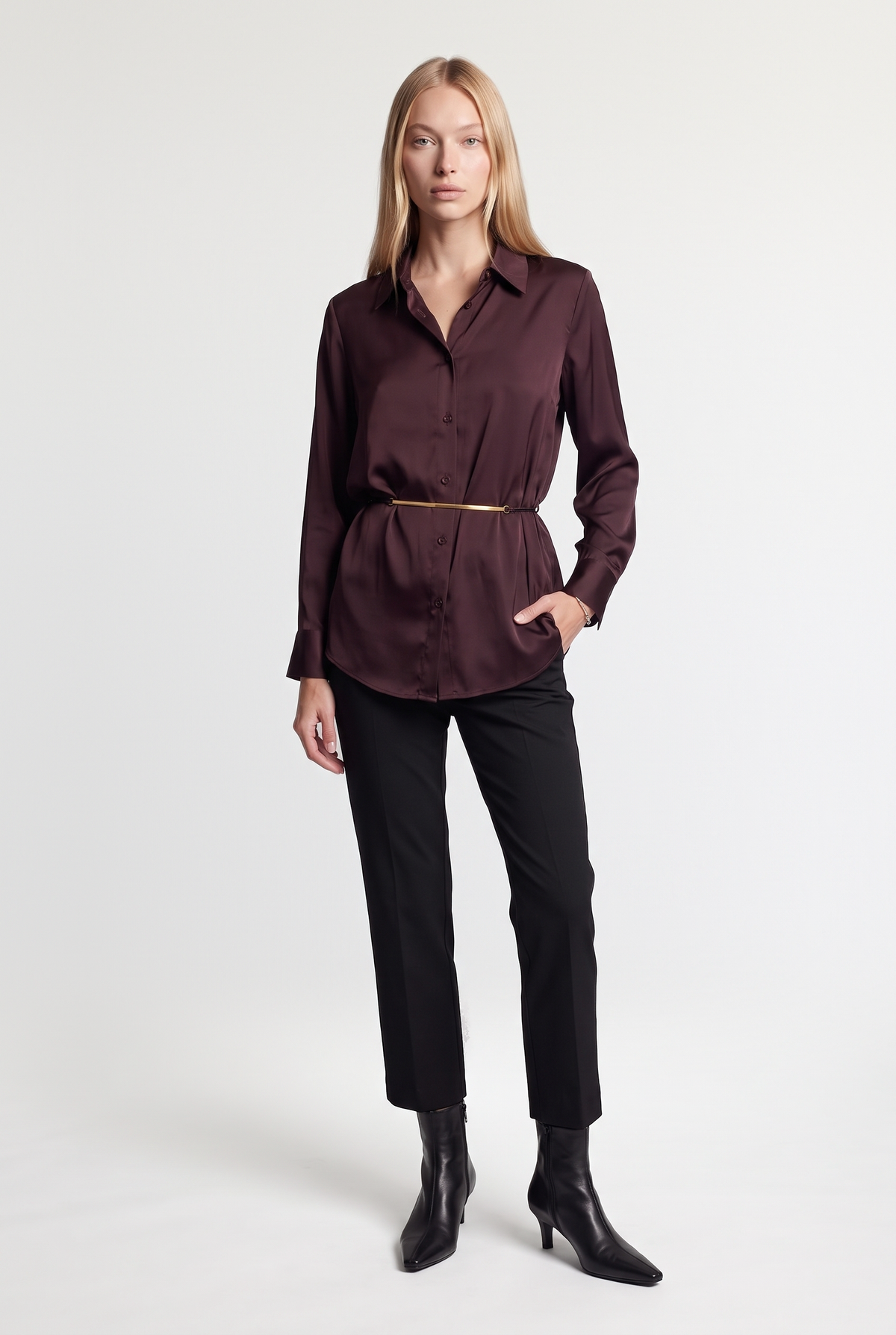 Chain Detail Shirt - Burgundy - front view