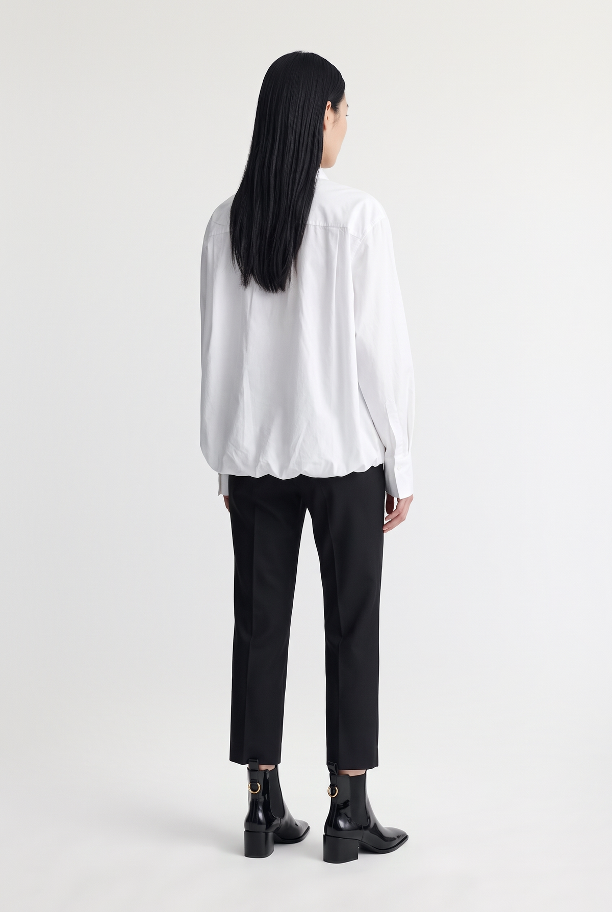 Oversized Shirt with Belt - White - back view