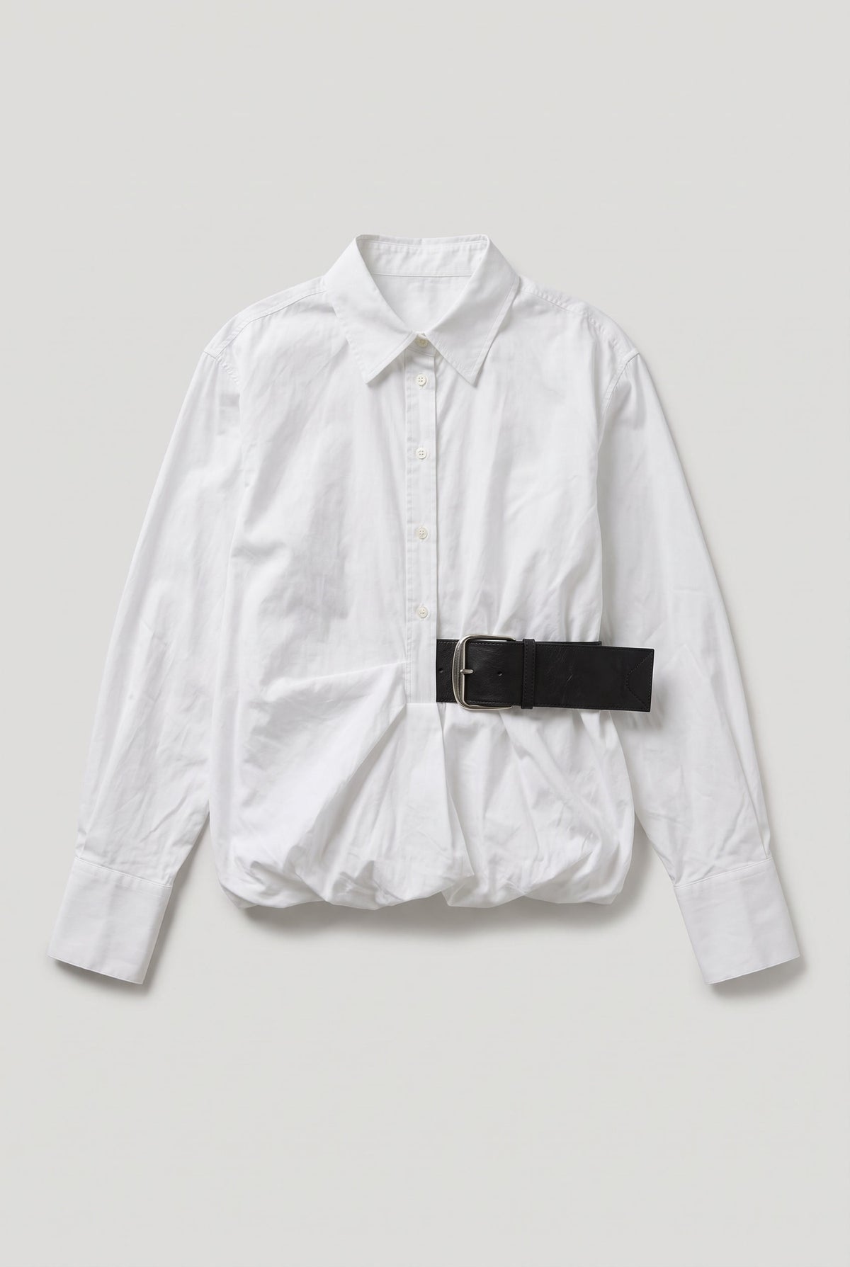 Oversized Shirt with Belt - White - flat lay