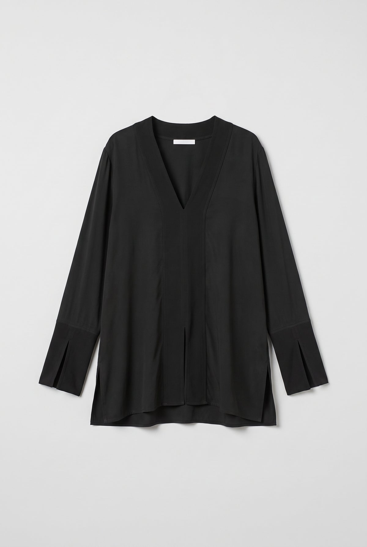 V-Neck Split-Sleeve Blouse - Black - flat lay